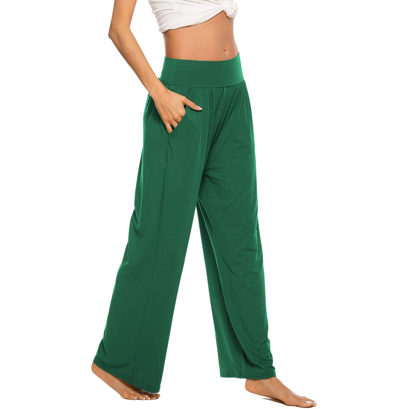 Zjct Womens Yoga Sweatpants Wide Leg Joggers Pants Loose Comfy Lounge Pajama Pants With Pockets Dark Green M