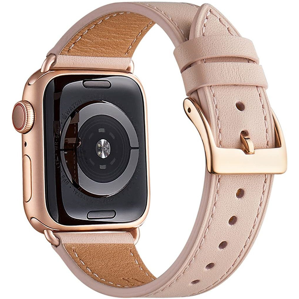 Bestig Band Compatible For Apple Watch 42Mm 44Mm 45Mm 49Mm, Genuine Leather Replacement Strap For Iwatch Series 8 7 6 Se 5 4 3 2 1, Sports & Edition (Pink Sand Band+Rose Gold Connector)