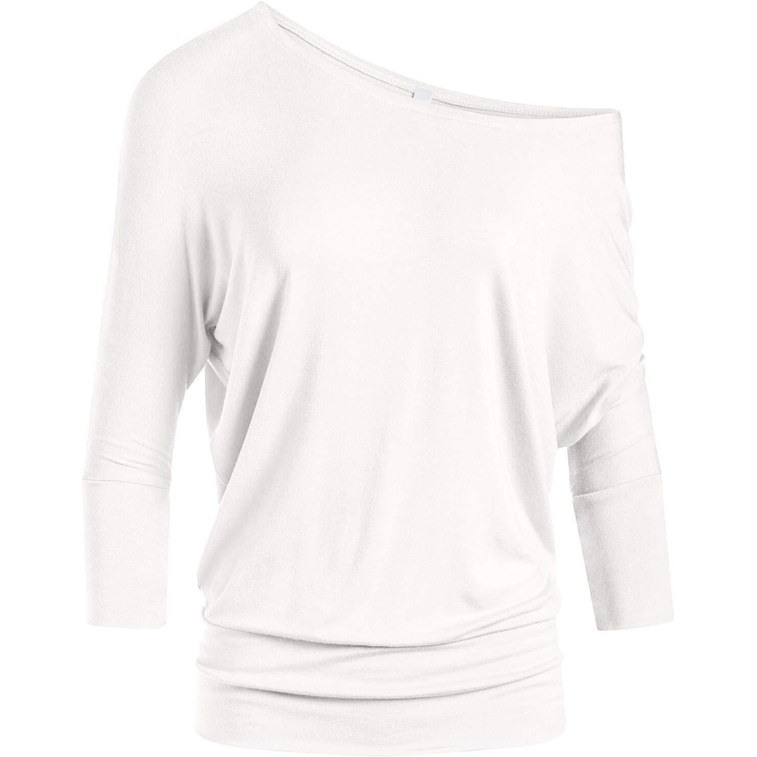 Womens Jersey Off The Shoulder Sweater Top Round Scoop Neck,Ivory,3X