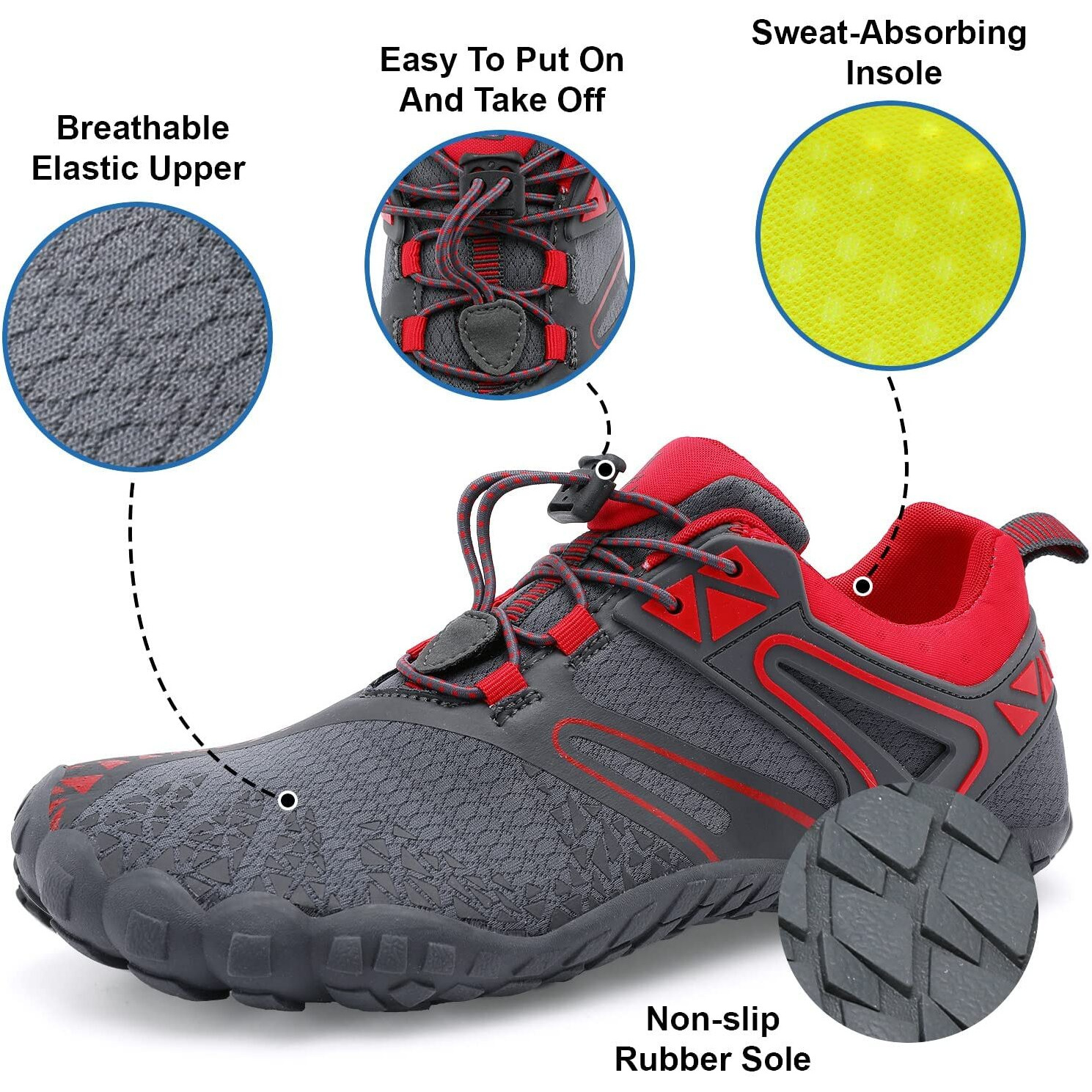 Xihalook Outdoor Hiking Shoes Mens Kayaking Surfing Creek Wading Shoes For Water Aerobics Quick Dry Barefoot Black Red, 12 Women/11 Men