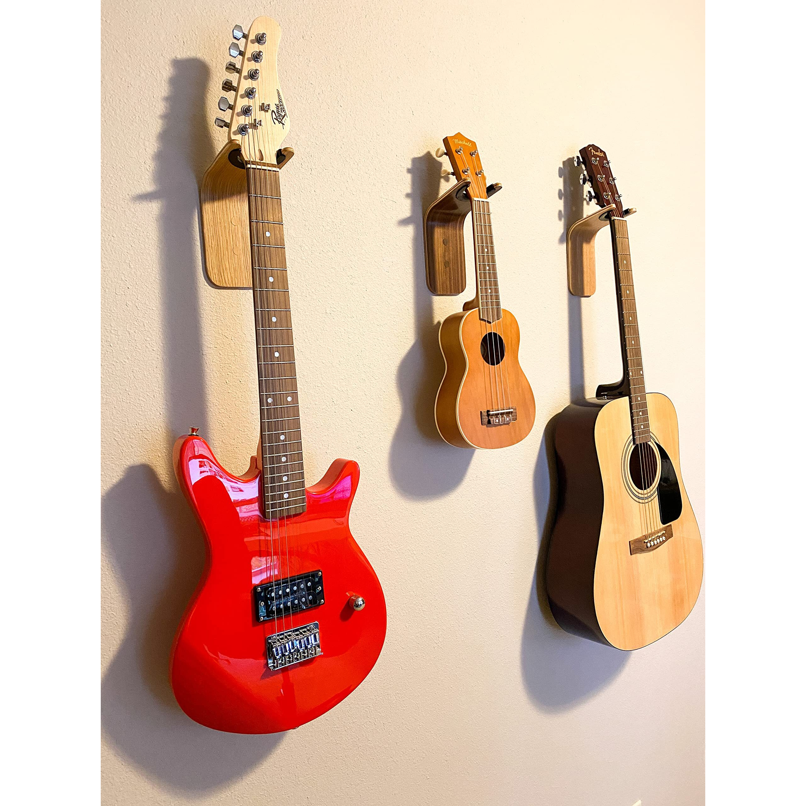 Guitar Wall Hanger - Secure Guitar Wall Mount For Acoustic/Ukulele - Space-Saving Guitar Accessories - Easy To Install Guitar Hook - Elegant Design Guitar Stand For Home/Studio Neck Up To 2 In (50Mm)