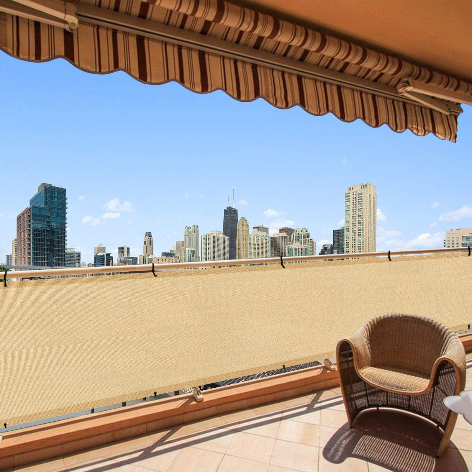 Sunlax 3X10 Sand Balcony Privacy Screen Fence Windscreen Cover Fabric Shade Netting Mesh Cloth With Grommets Uv Protection For Patio, Backyard, Porch, Railing Shield 90