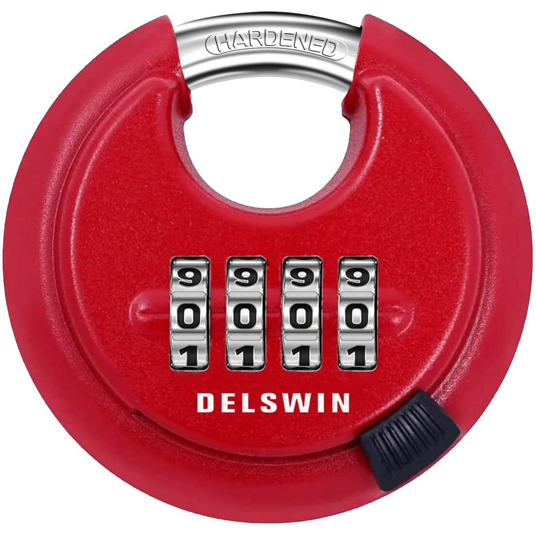 Delswin Outdoor Combination Padlock - 4 Digit Heavy Duty Disc Lock With Hardened Shackle,Combo Padlock For Gate,Storage Unit,Fence(25/64" Shackle, Red,1Pcs)