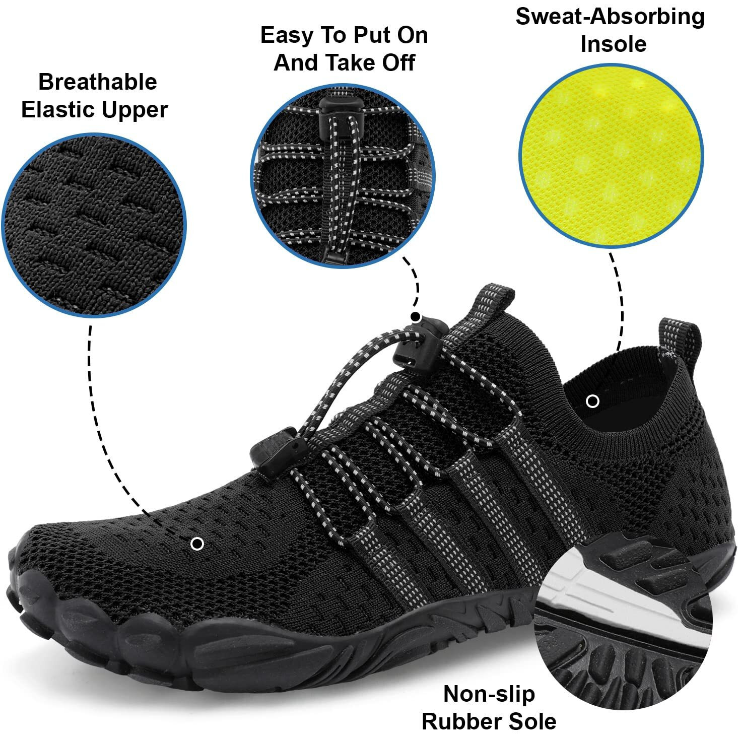 Xihalook Womens Mens Quick Dry Barefoot Sports Park Pool Beach Water Aqua Shoes Athletic Hiking Shoes Black, 13 Women/12 Men