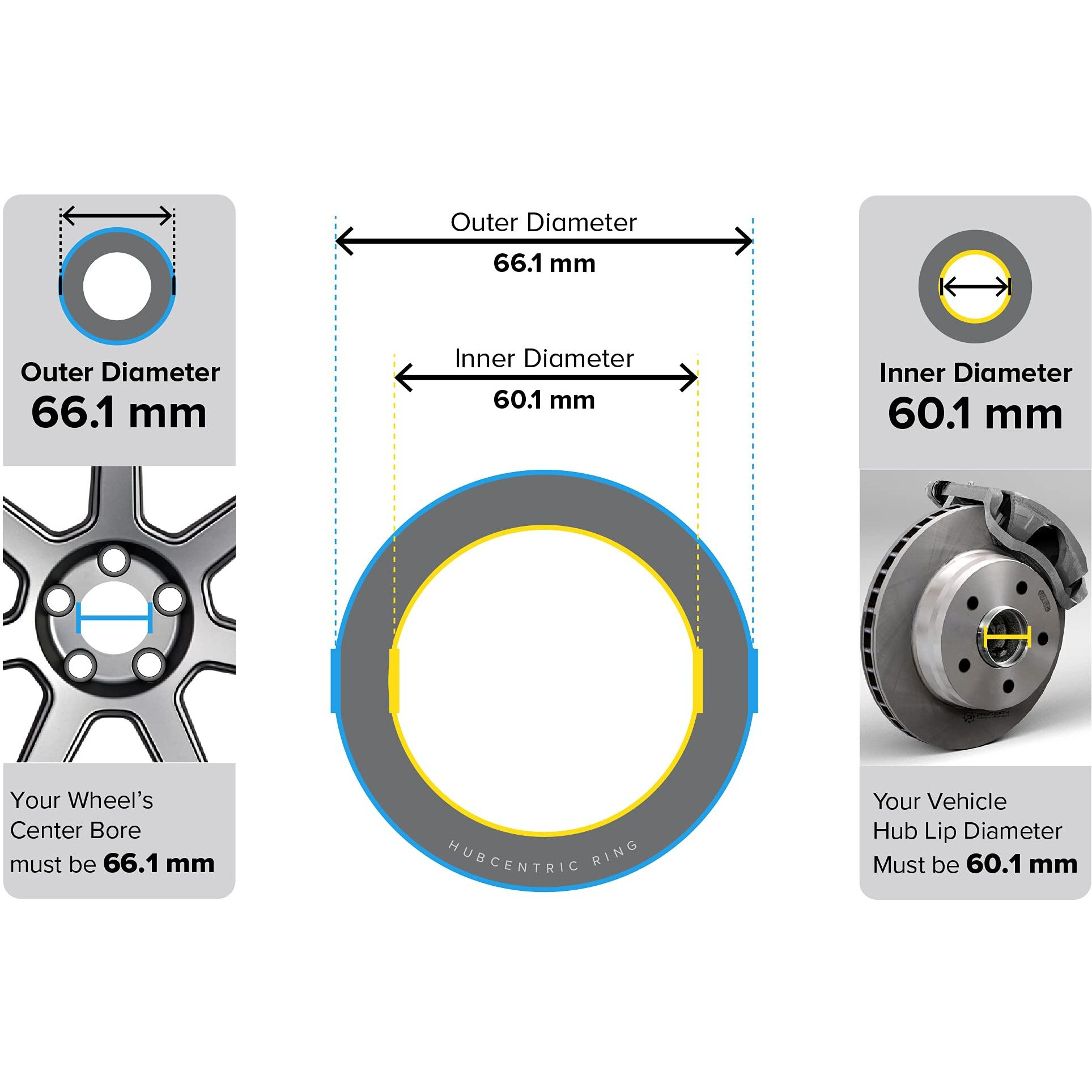 Stancemagic Hubcentric Rings (Pack Of 4) - 60.1Mm Id To 66.1Mm Od - Silver Aluminum Hubrings - Only Fits 60.1Mm Vehicle Hubs And 66.1Mm Wheel Centerbore - Compatible With Toyota And Lexus Vehicles