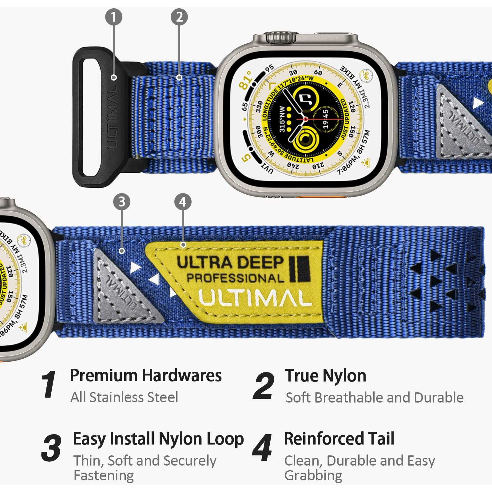 Ultimal Nylon Band Compatible With Apple Watch 38Mm 40Mm 41Mm 42Mm 44Mm 45Mm 49Mm For Men Women, Tough Breathable Nylon Sports Strap, Hollow Out Design For Iwatch Series 8/7/6/5/4/Se/3/2/1/Ultra