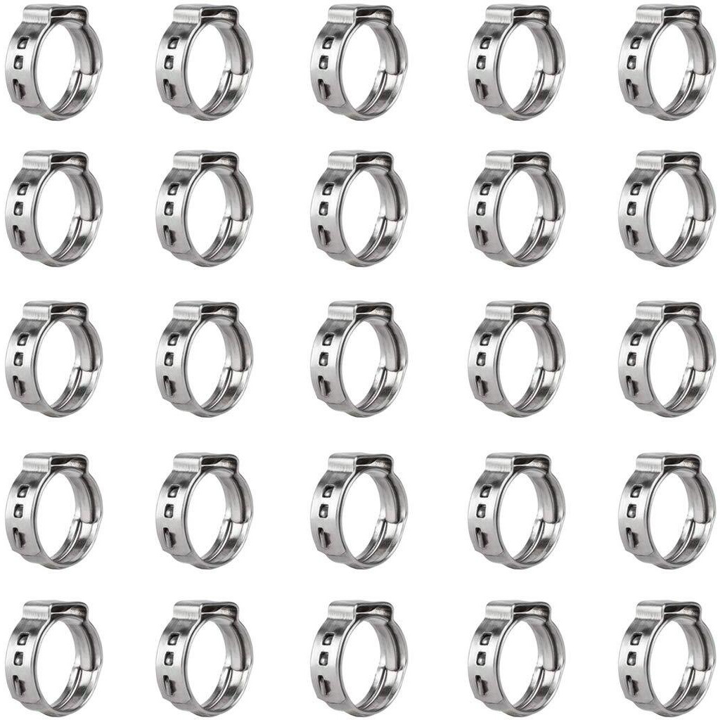 Qovydx 40Pcs 38 Single Ear Hose Clamps 304 Stainless Steel 38 Inch Pex Cinch Clamps 103Mm-128Mm Stepless Cinch Crimp Rings Pinch Clamps For Pipe Fitting Connections