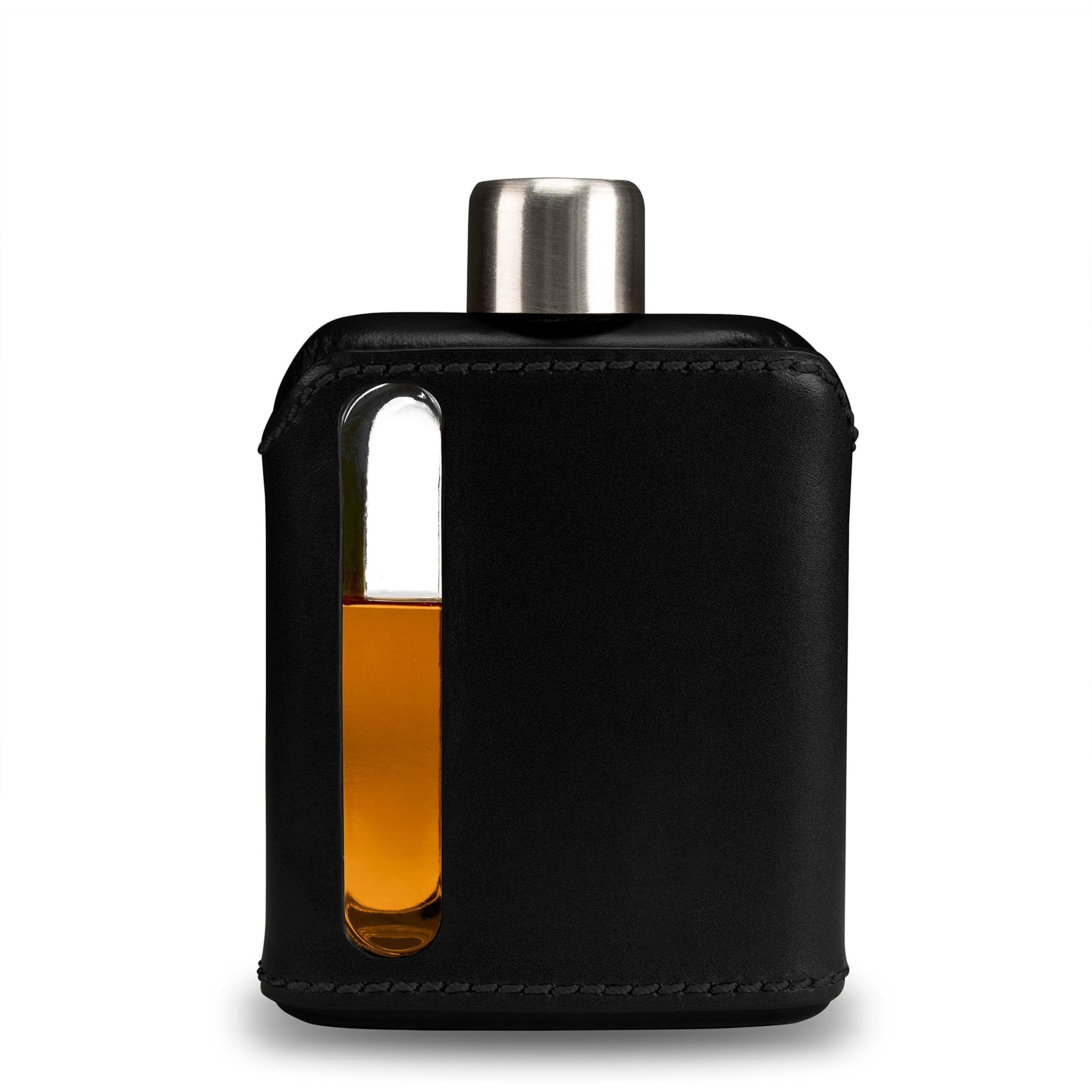 Ragproper Modern Glass Hip Flask For Whiskey And Spirits (Single Shot 100Ml, Leather Black)