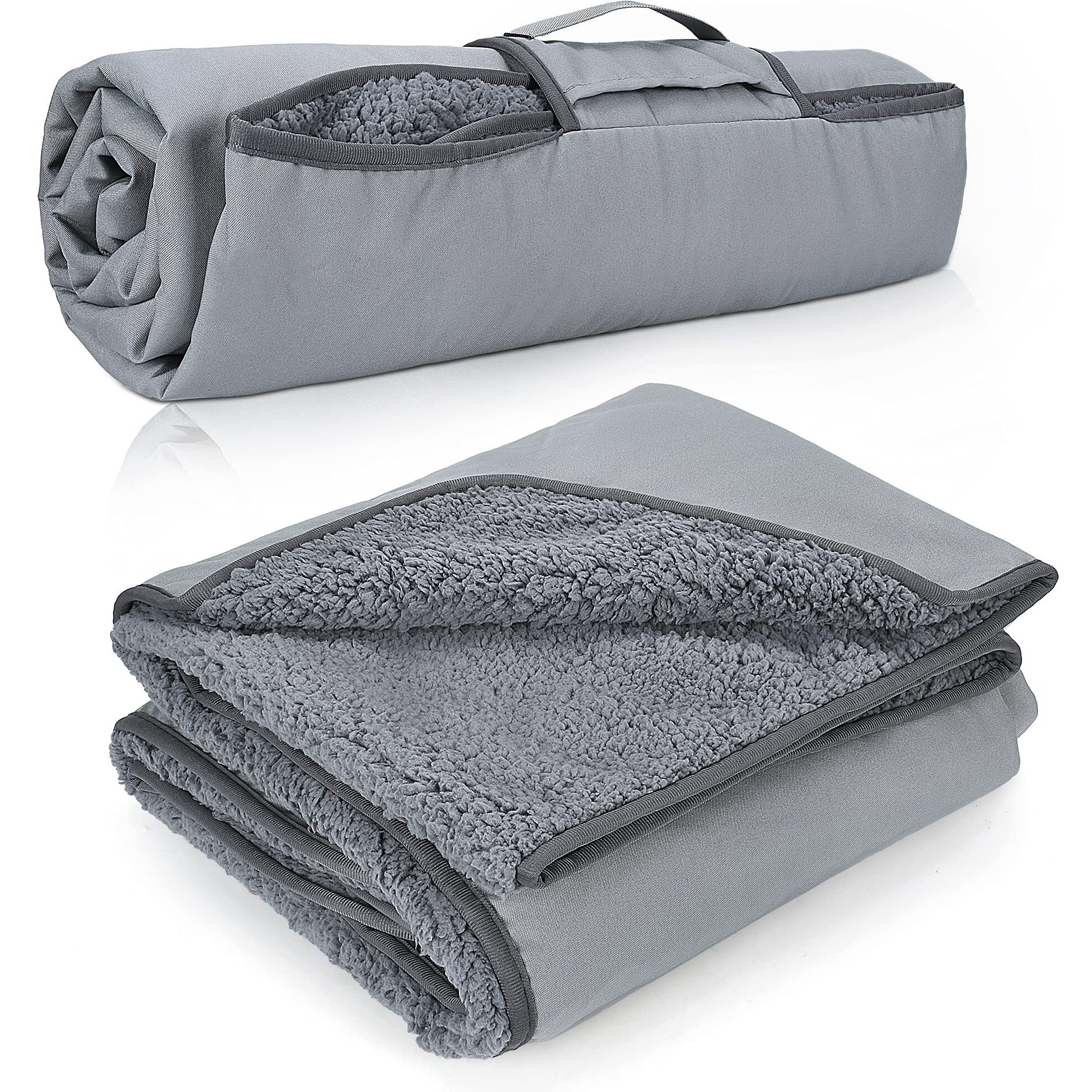 Tirrinia Waterproof Outdoor Blanket With Sherpa Lining, Windproof Triple Layers Warm Comfy Foldable For Camping Stadium, Sports, Picnic, Grass, Concerts, Pet, 59X 80 - Machine Washable