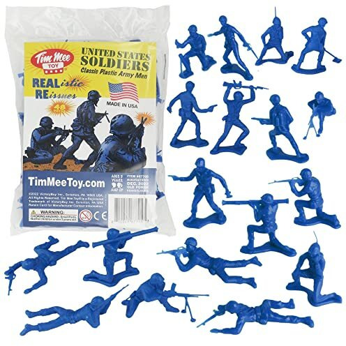 Timmee Plastic Army Men - Blue 48Pc Toy Soldier Figures - Made In Usa