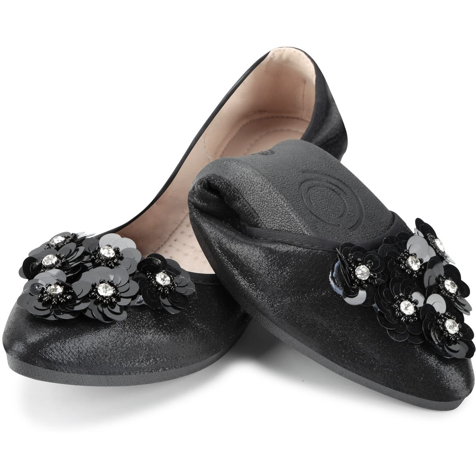 Kunwfnix Women's Ballet Flats Sequins Wedding Ballerina Shoes Foldable Sparkly Comfort Slip On Flat Shoes