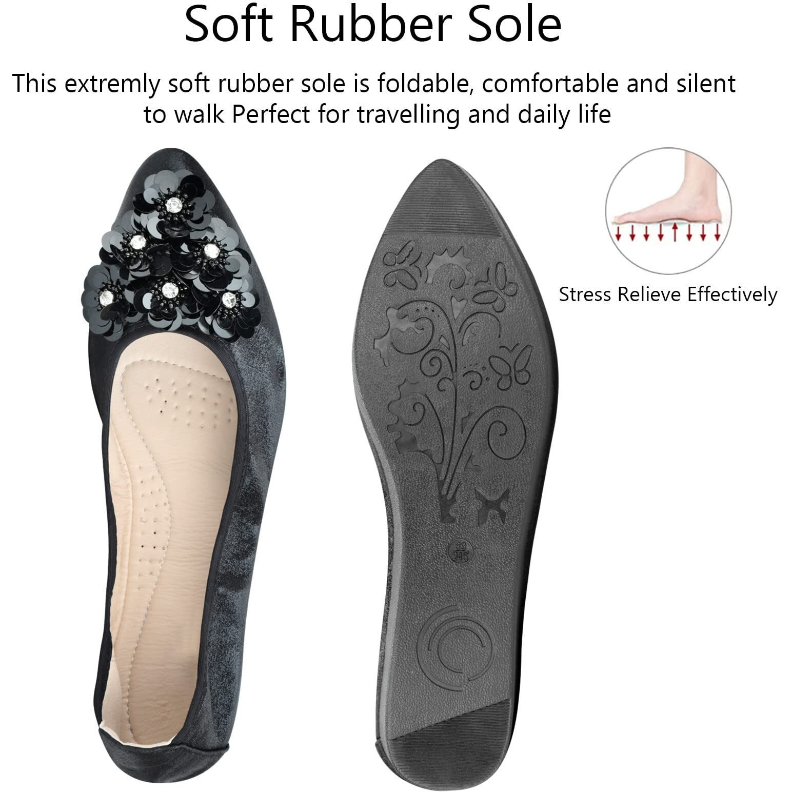 Kunwfnix Women's Ballet Flats Sequins Wedding Ballerina Shoes Foldable Sparkly Comfort Slip On Flat Shoes