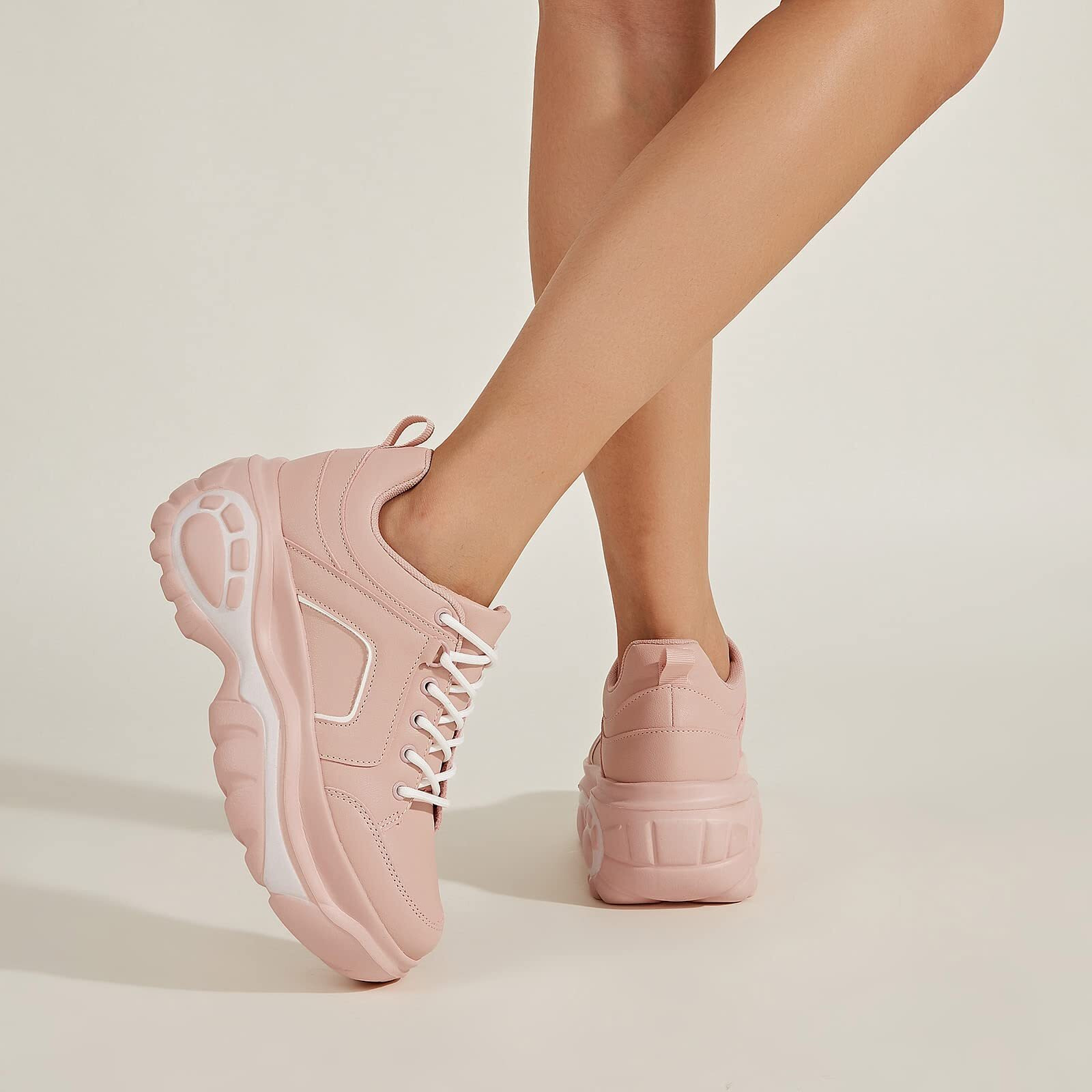 Lucky Step Women Chunky Platform Dad Colorblock White Neon Green Fuchsia Hologram Silver Casual Lace-Up Walking Sneakers(Pink, 7 B(M) Us)