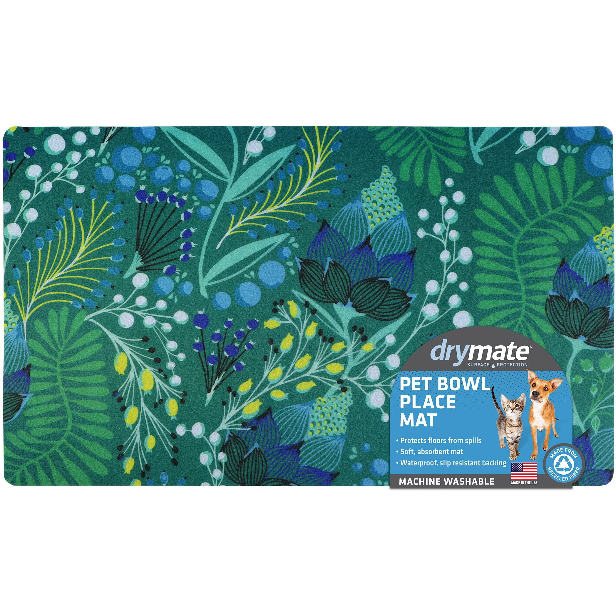 Drymate Pet Bowl Placemat, Dog  Cat Food Feeding Mat - Absorbent Fabric, Waterproof Backing, Slip-Resistant - Machine Washabledurable (Usa Made) (12A X 20A) (Lulu Green 1)