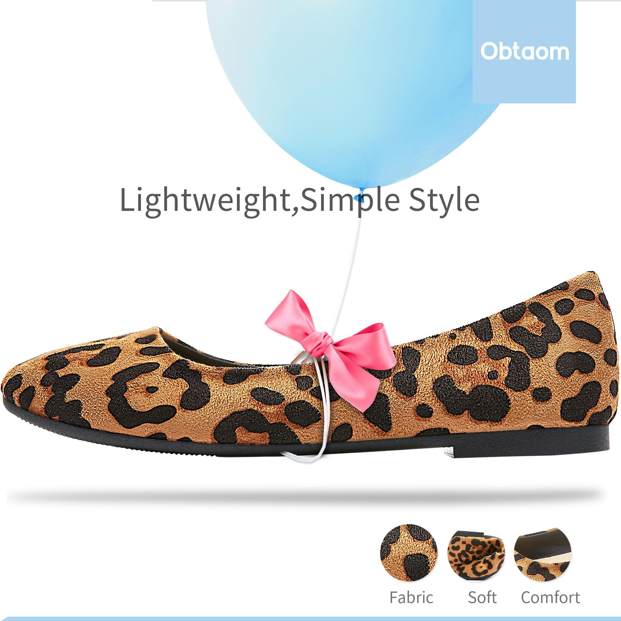 Obtaom Womens Textile Round Toe Ballet Flats Animal Print Business Casual Slip Ons Cheetah Print Classic Fabric Working Shoes(Leopard Us06)