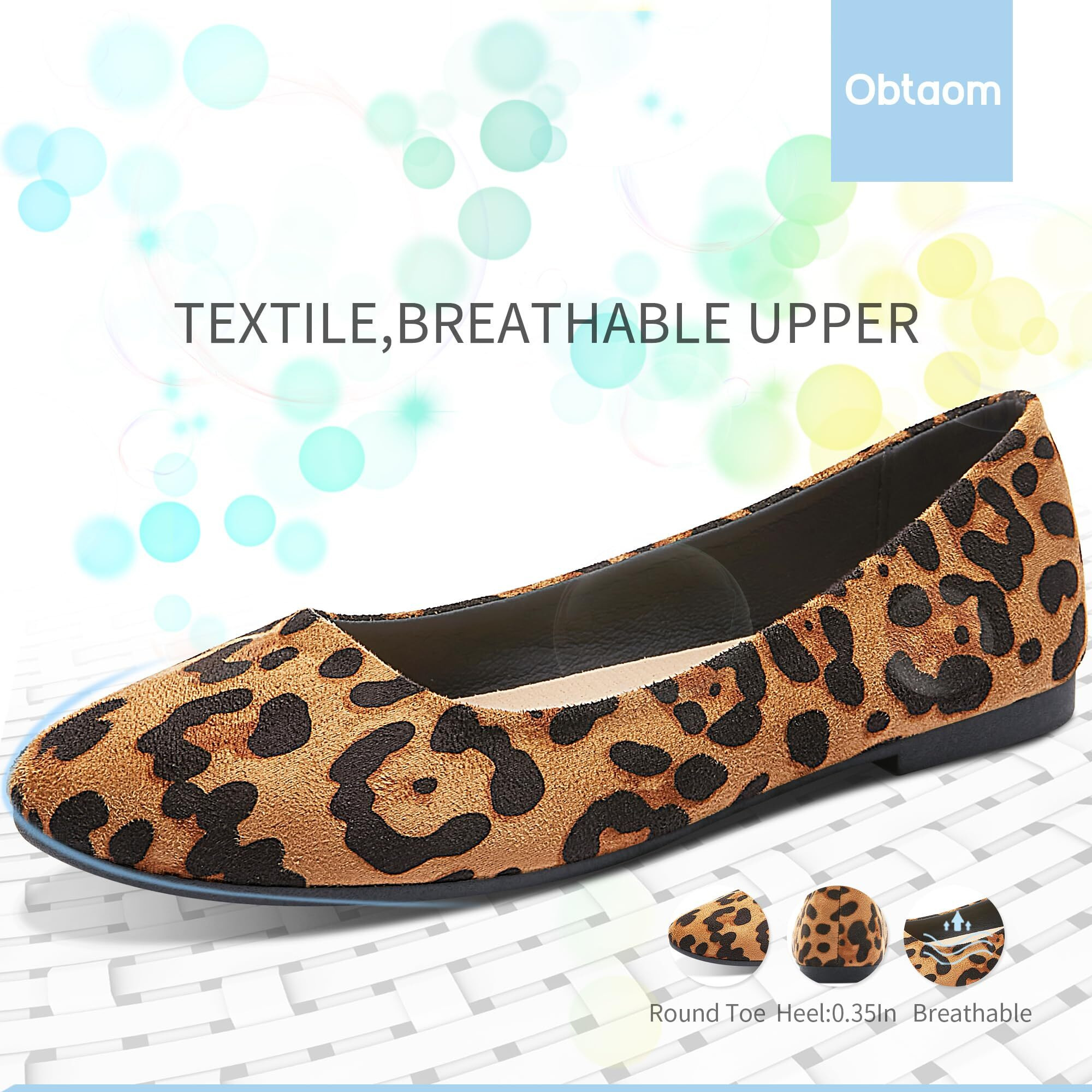 Obtaom Womens Textile Round Toe Ballet Flats Animal Print Business Casual Slip Ons Cheetah Print Classic Fabric Working Shoes(Leopard Us06)