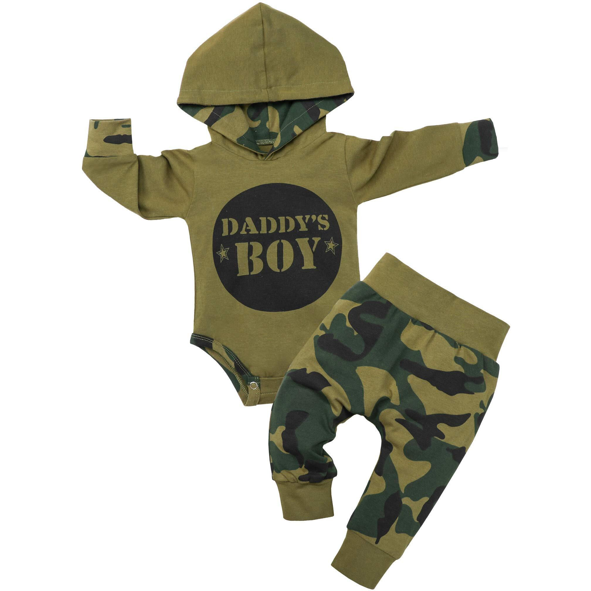 Fommy Baby Boy Clothes 0-3 Months Boy Outfits Daddy's Boy Print Hoodies+Long Camouflage Pants 2Pcs Outfits Set Stuff Gifts