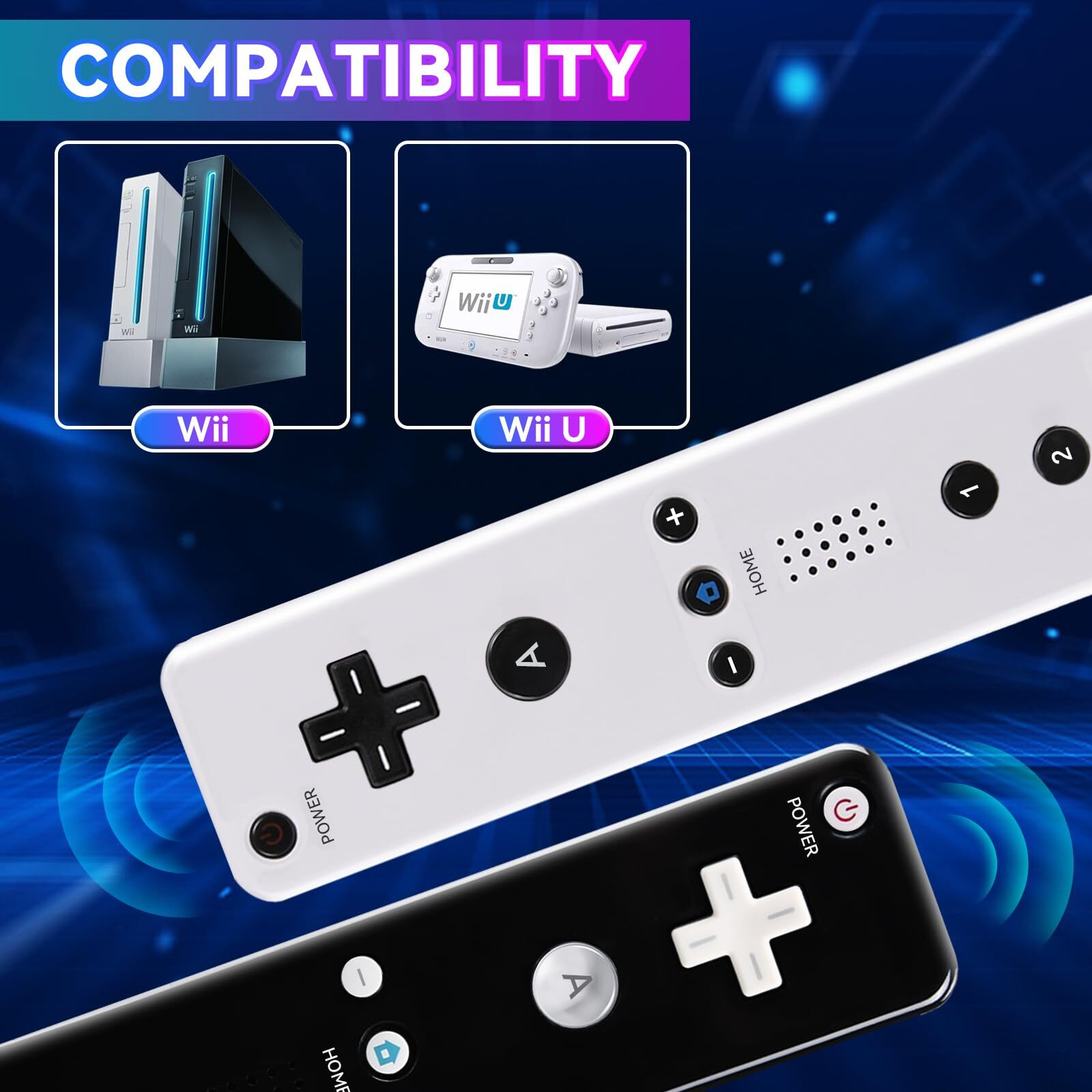 2 Pack Wii Controllers With Motion Plus, Includes Black And White Wii Remotes And Wii Nunchucks