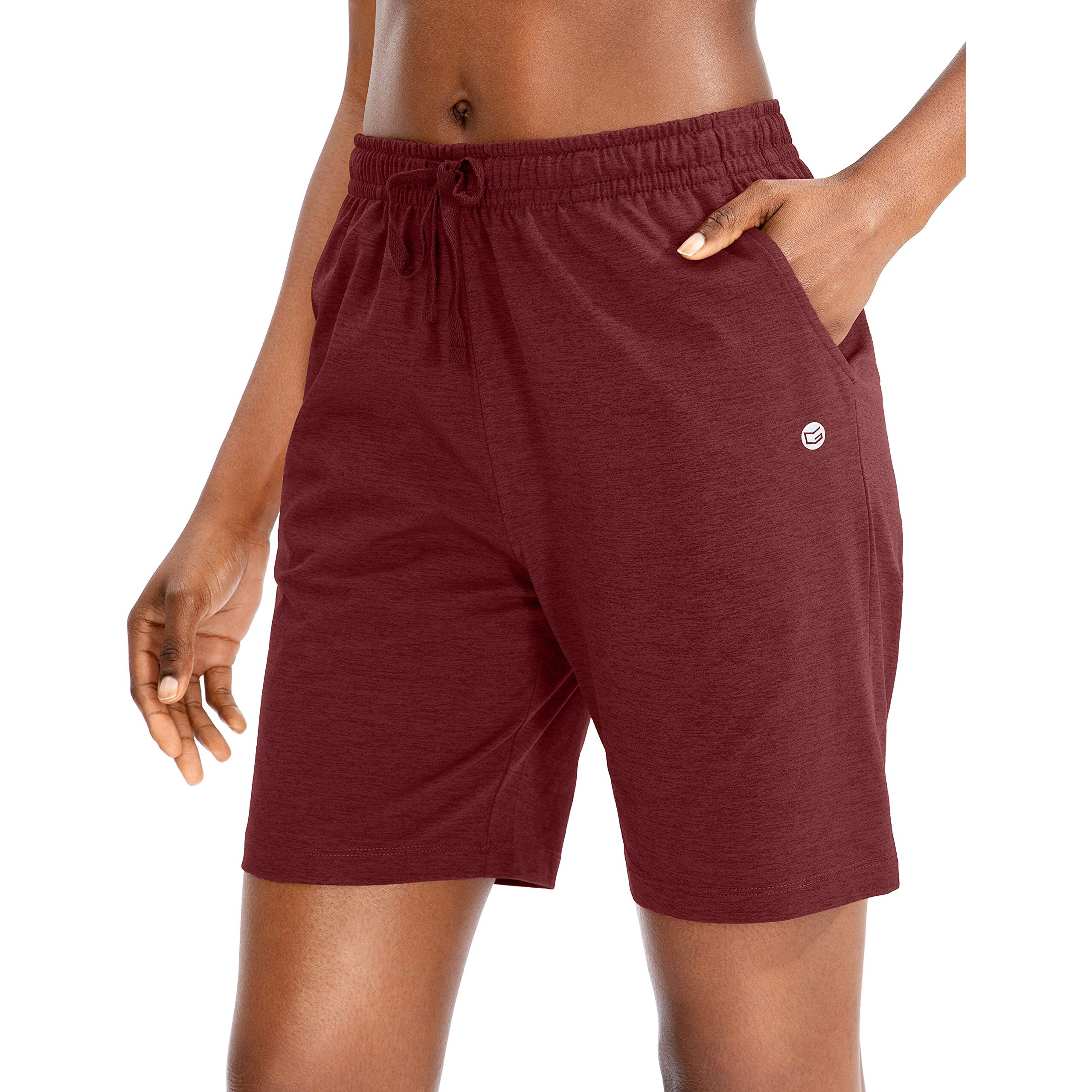 G Gradual Women's Bermuda Shorts Jersey Shorts With Deep Pockets 7" Long Shorts For Women Lounge Walking Athletic (Dark Red, X-Large)
