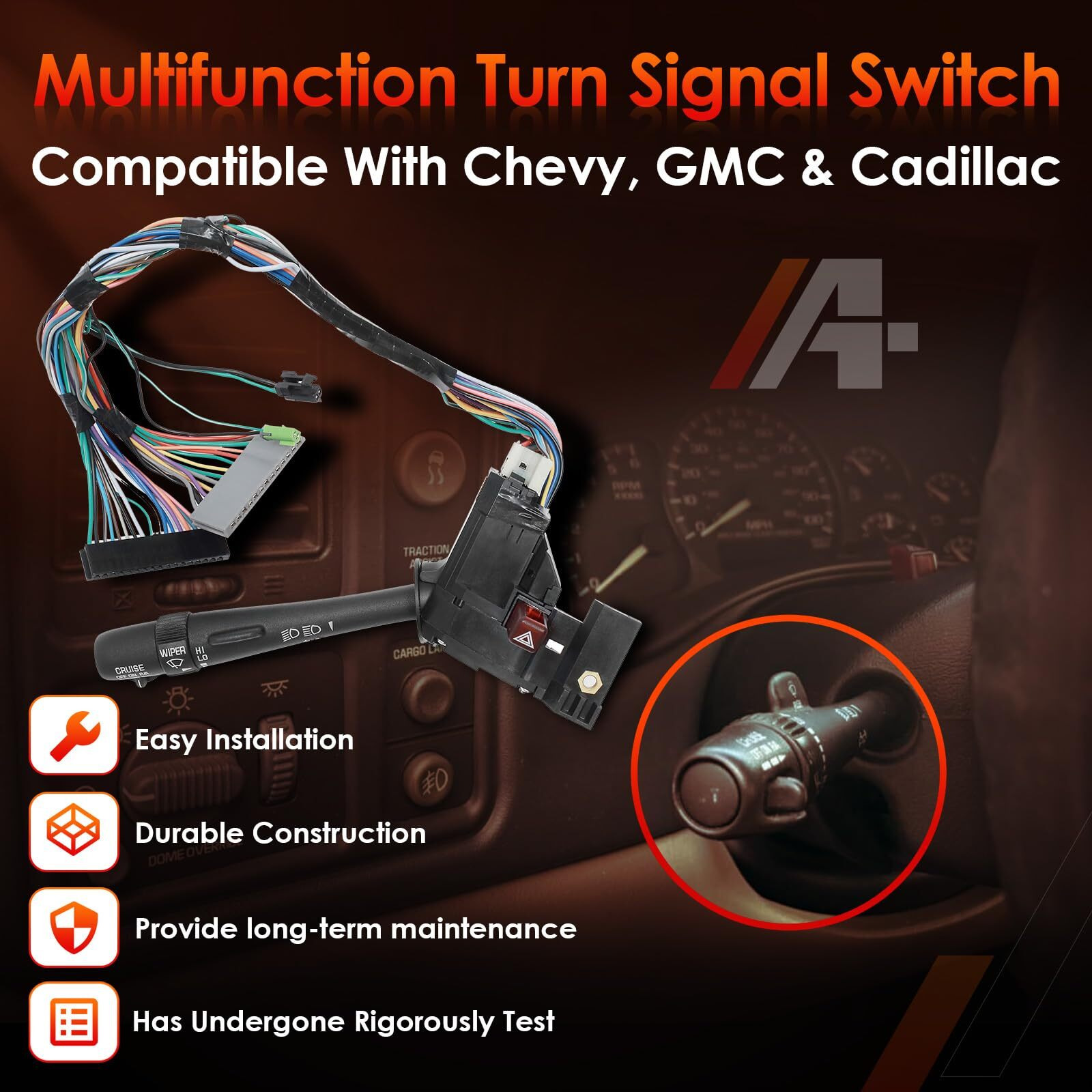 Multi-Functionturn Signal Switch | For 1999-2002 Chevy Silverado Avalanche Tahoe Suburban & Gmc Sierra Yukon | Replaces 26100839, 3441937 | Turn Signal, Wiper, Washers, Hazard Switch, Cruise Control