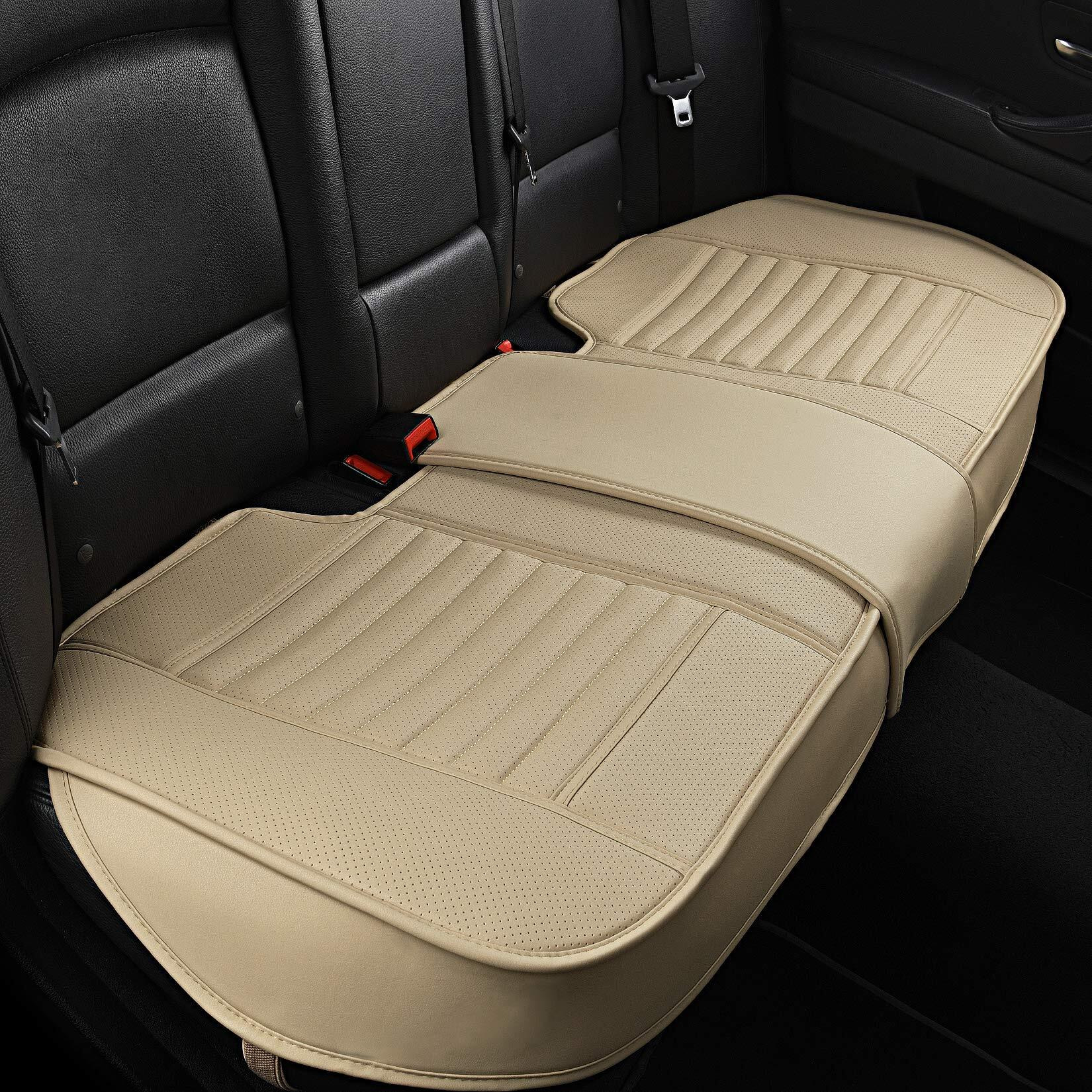 Sunny Color Back Seat Covers, Rear Seat Cushions, Adjustable Length (49-56'') Auto Bench Protector With Breathable Pu Leather And Non-Slip Bottom Universal For 4 Season (Beige)