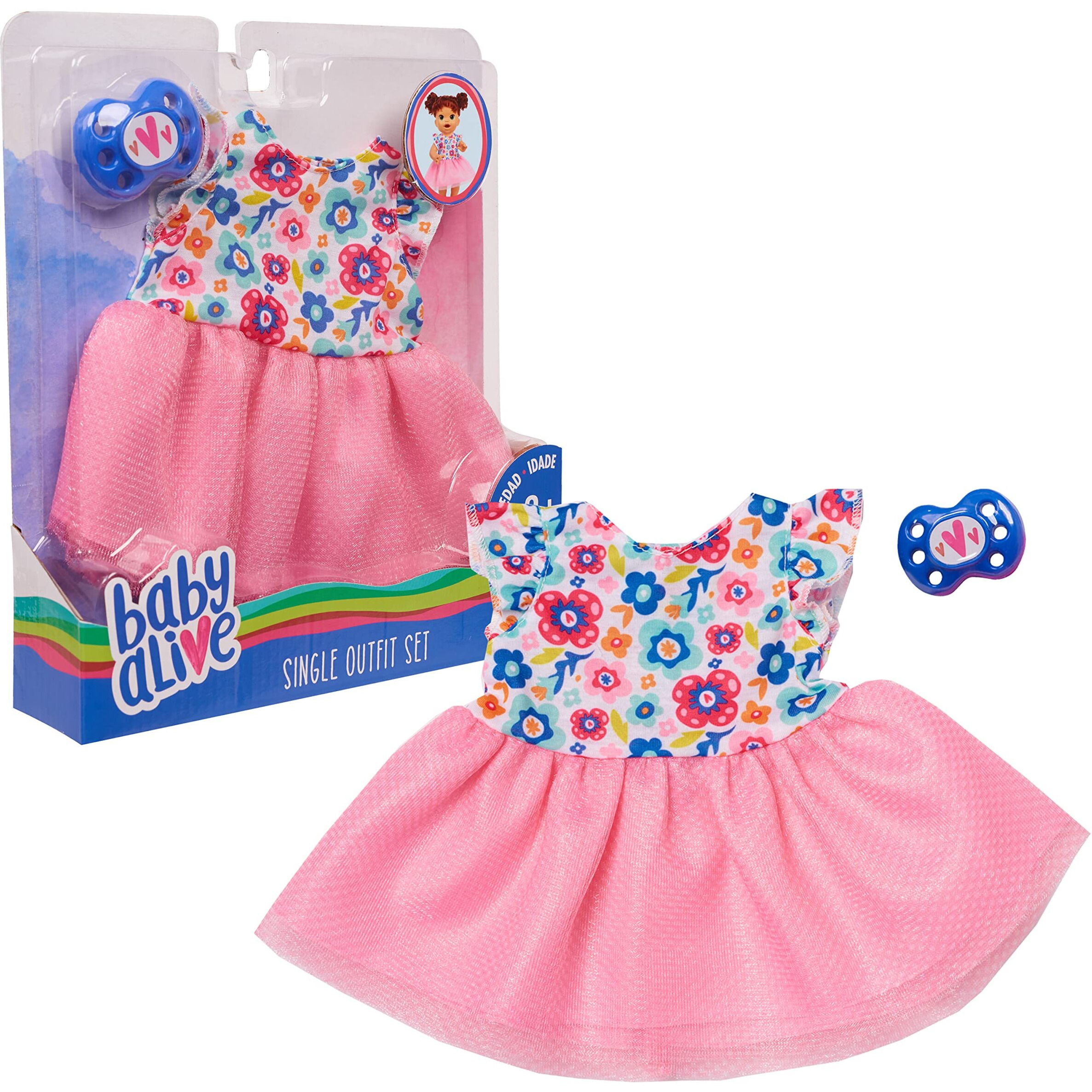 Just Play Baby Alive Single Outfit Set, Floral Dress For Baby Dolls, Teal With Flowers, Doll Not Included