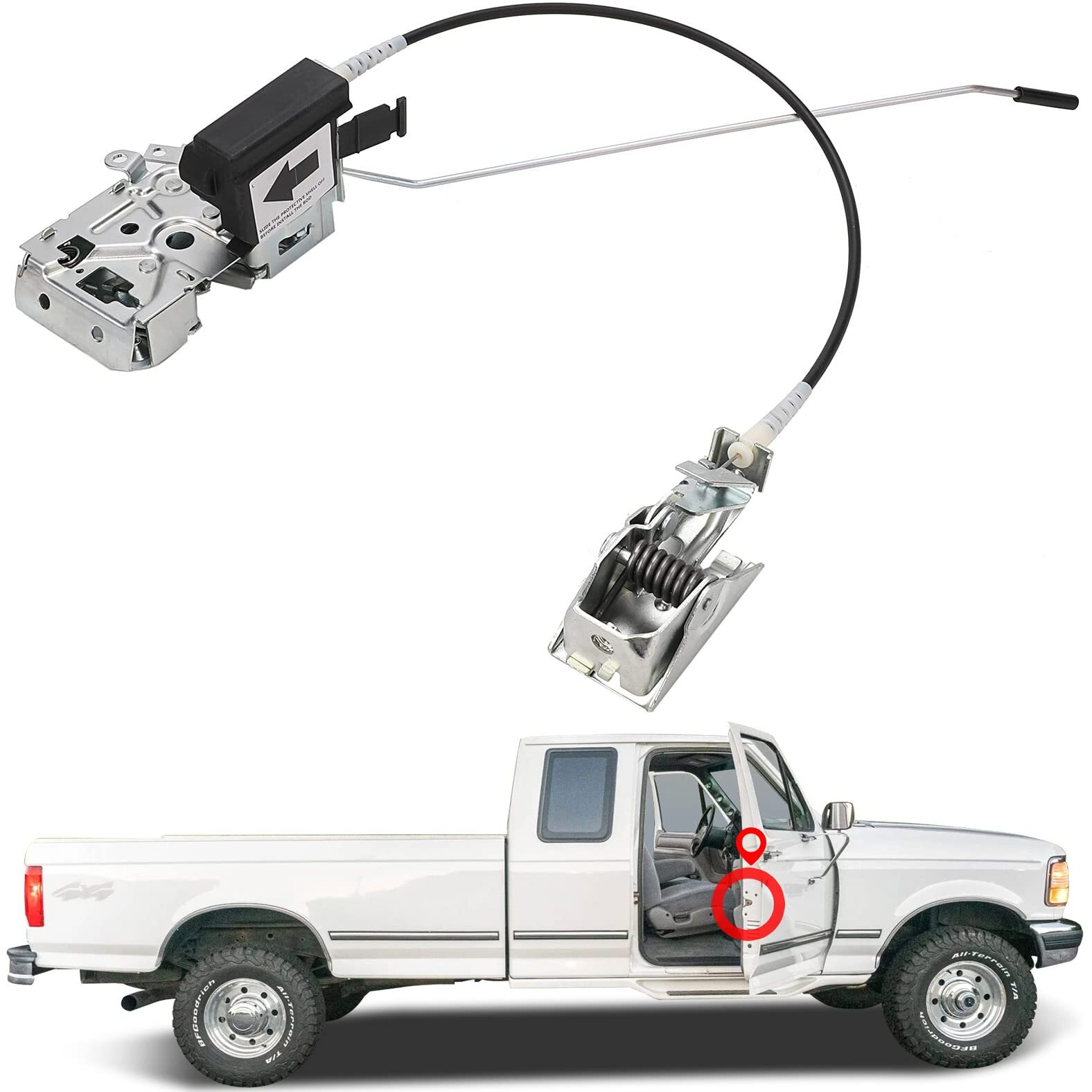 F4Tz-15219A64-A Door Latch Lock Assembly Front Right Passenger Side For 1992 1993 1994 1995 1996 1997 Ford F350 F250, 92-96 F150 Bronco Rh Side Power Door Latch Lock Actuator Motor Cable Rod Kit