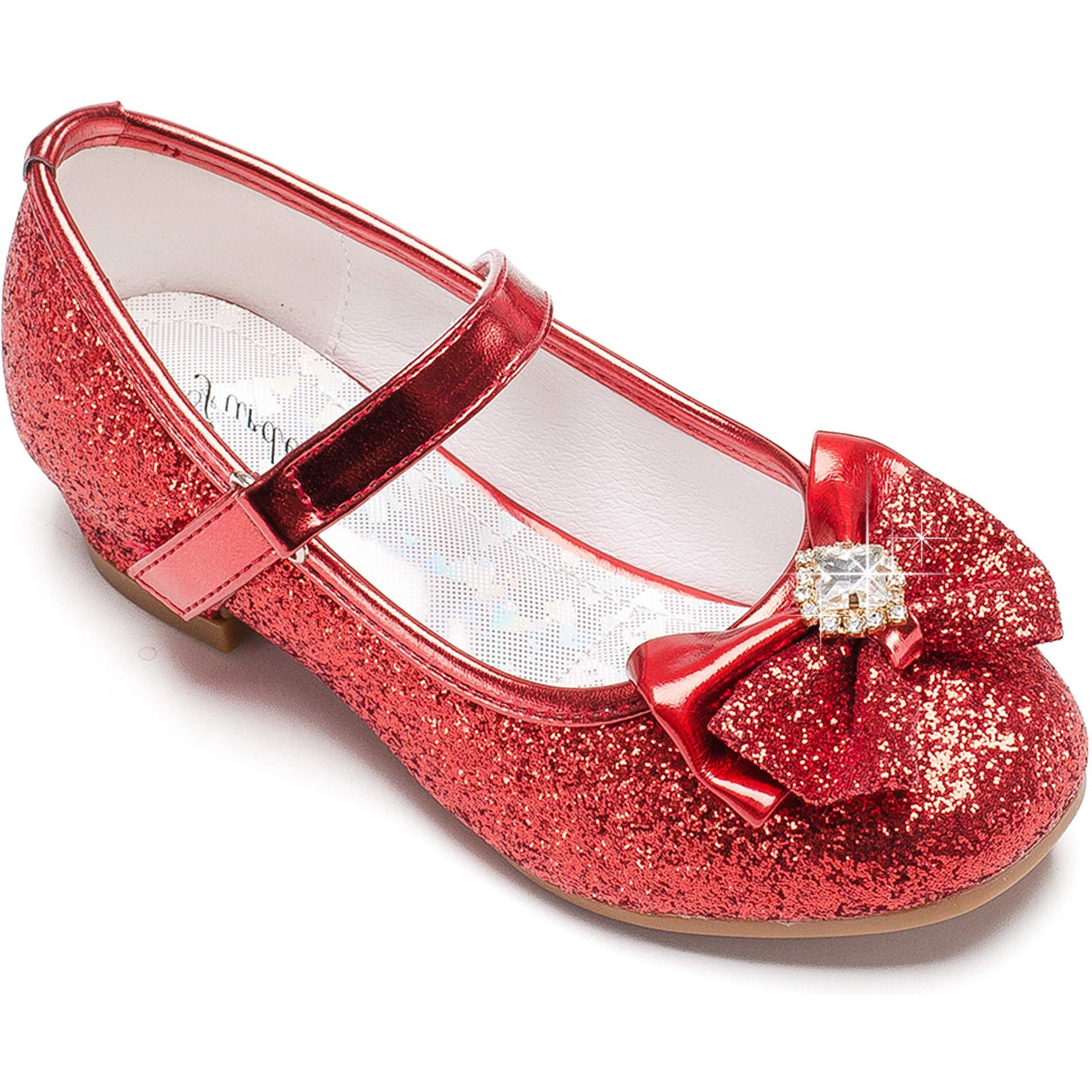 Furdeour Red Mary Jane Glitter Shoes For Girls Size 13 Wedding Party High Heels Shoes For Girls 8 Yr Cosplay Low Heeled Princess Little Kid Sequin Bridesmaid Girl Dress Shoes(2701Red 13)