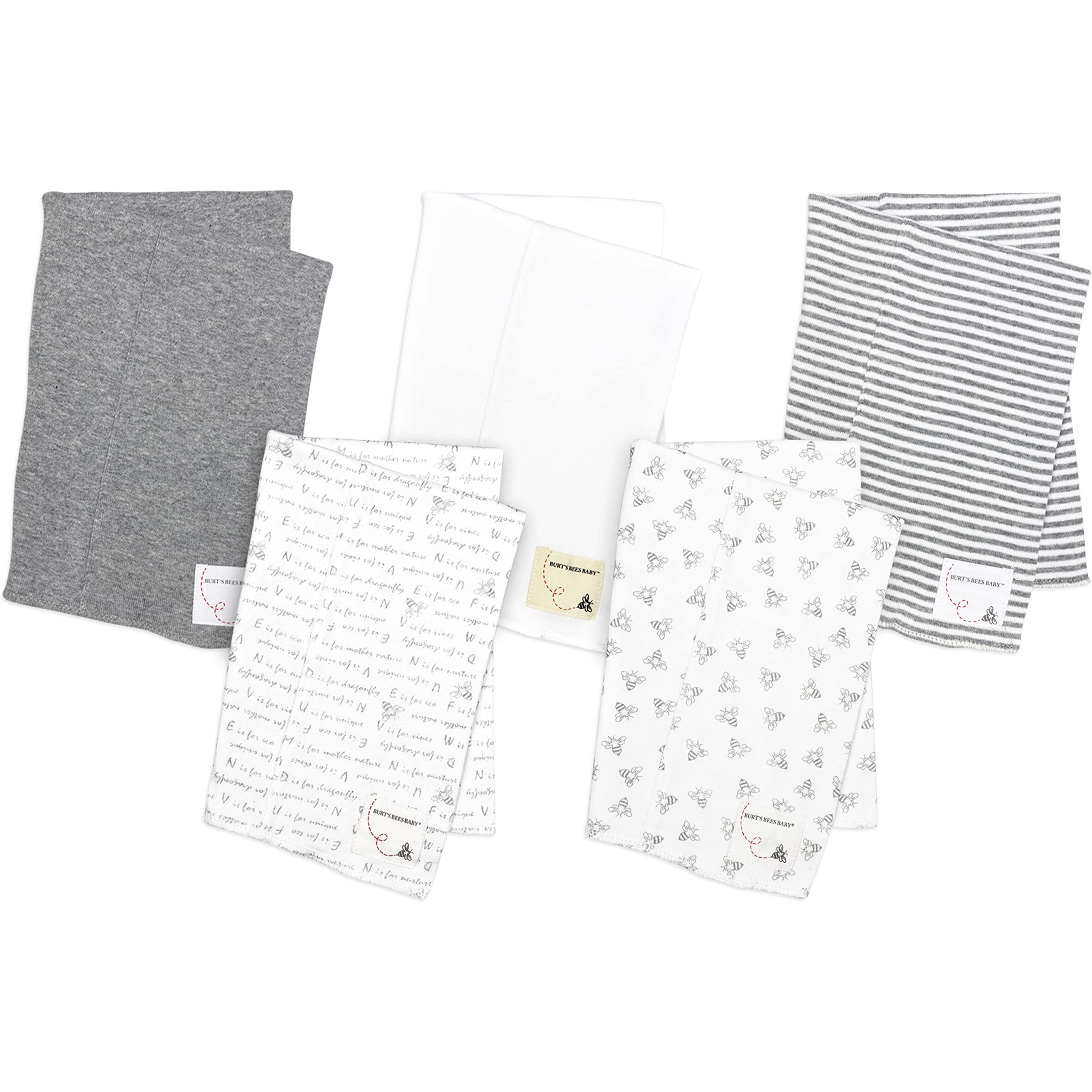 Burts Bees Baby - Burp Cloths, 5-Pack Extra Absorbent 100 Organic Cotton Drool Cloths