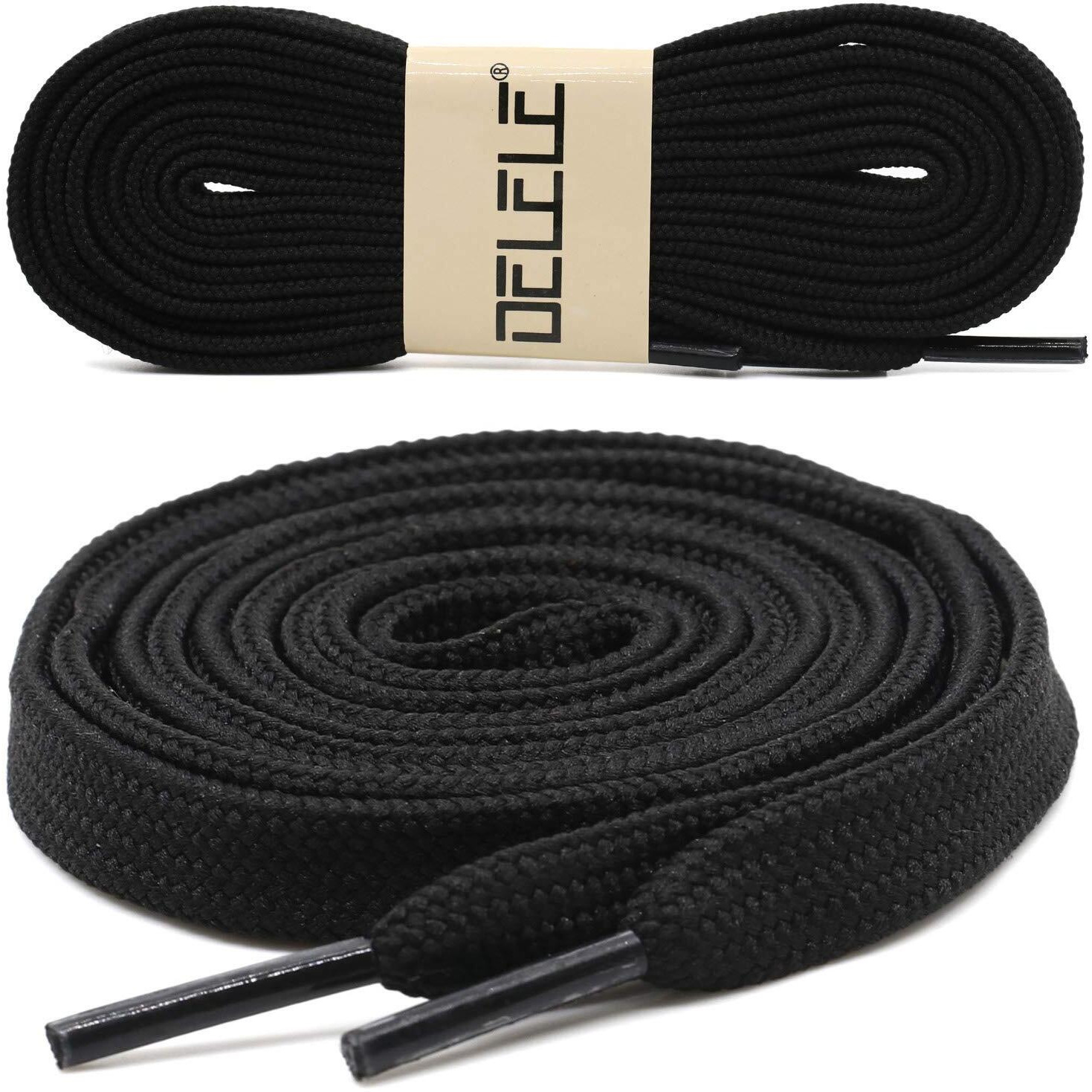 Delele Solid Flat Shoe Laces Hollow Thick Black Shoelaces For Sneakers 2 Pair 75 Inch