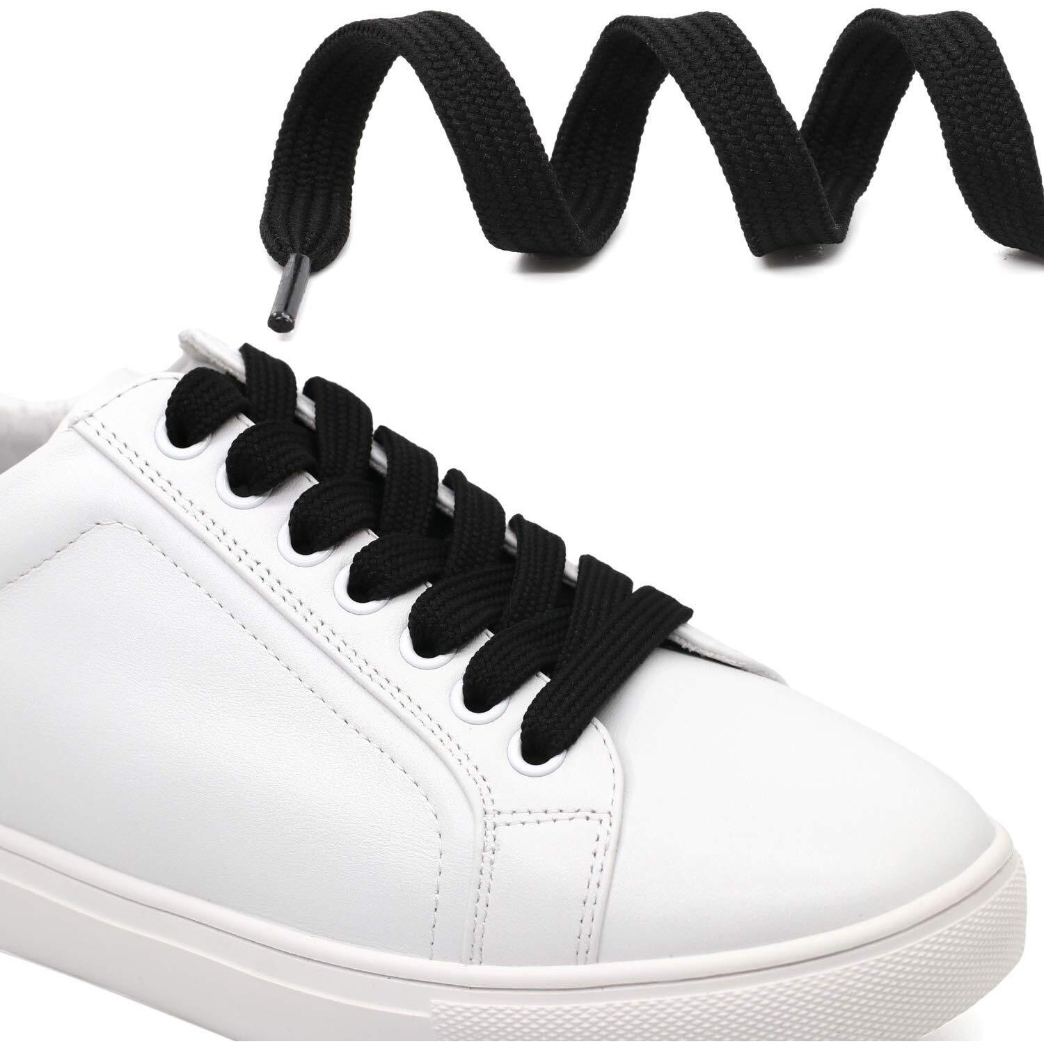 Delele Solid Flat Shoe Laces Hollow Thick Black Shoelaces For Sneakers 2 Pair 75 Inch