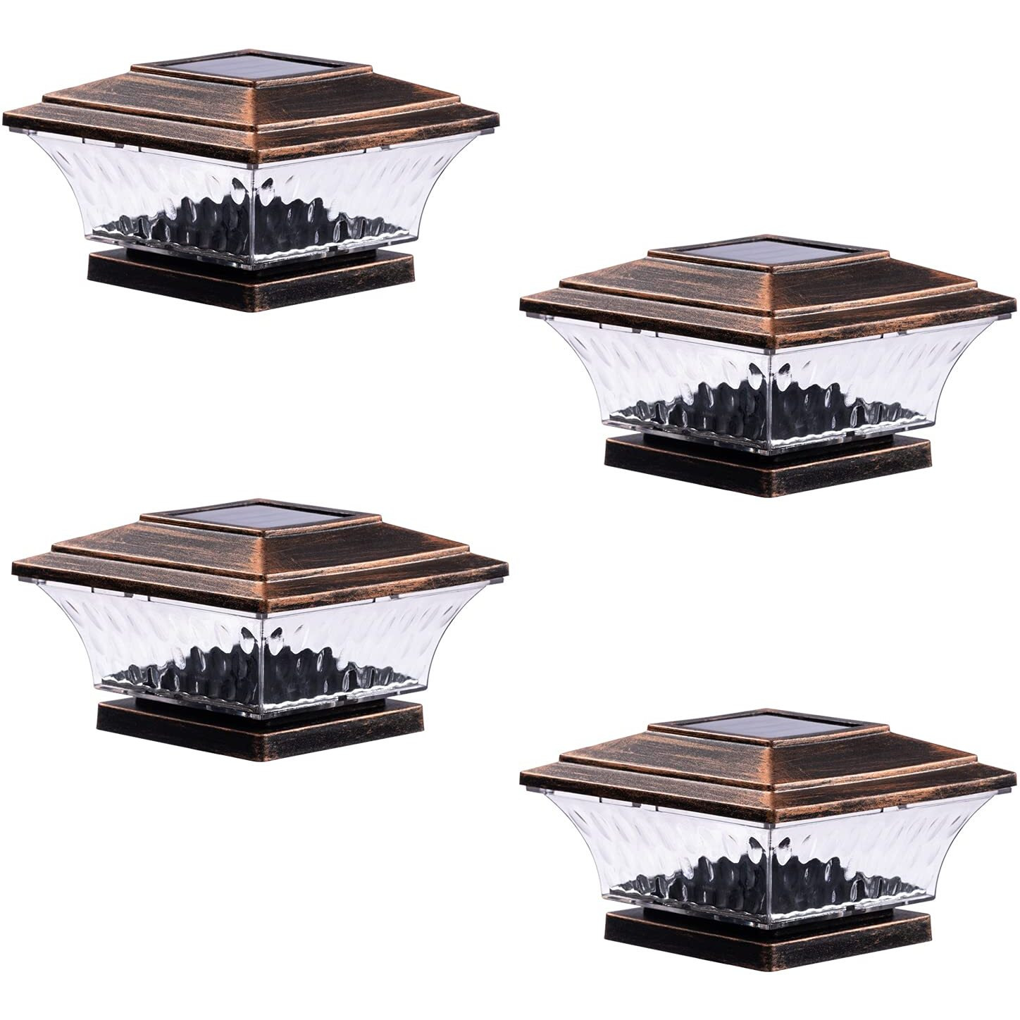 Huyieno Solar Post Cap Lights Outdoor Led Lighting Deck Fence Cap Light Two Light Modes Warm Whitebright White Suitable For 4X4 Wooden Posts Brushed Copper 4Pk