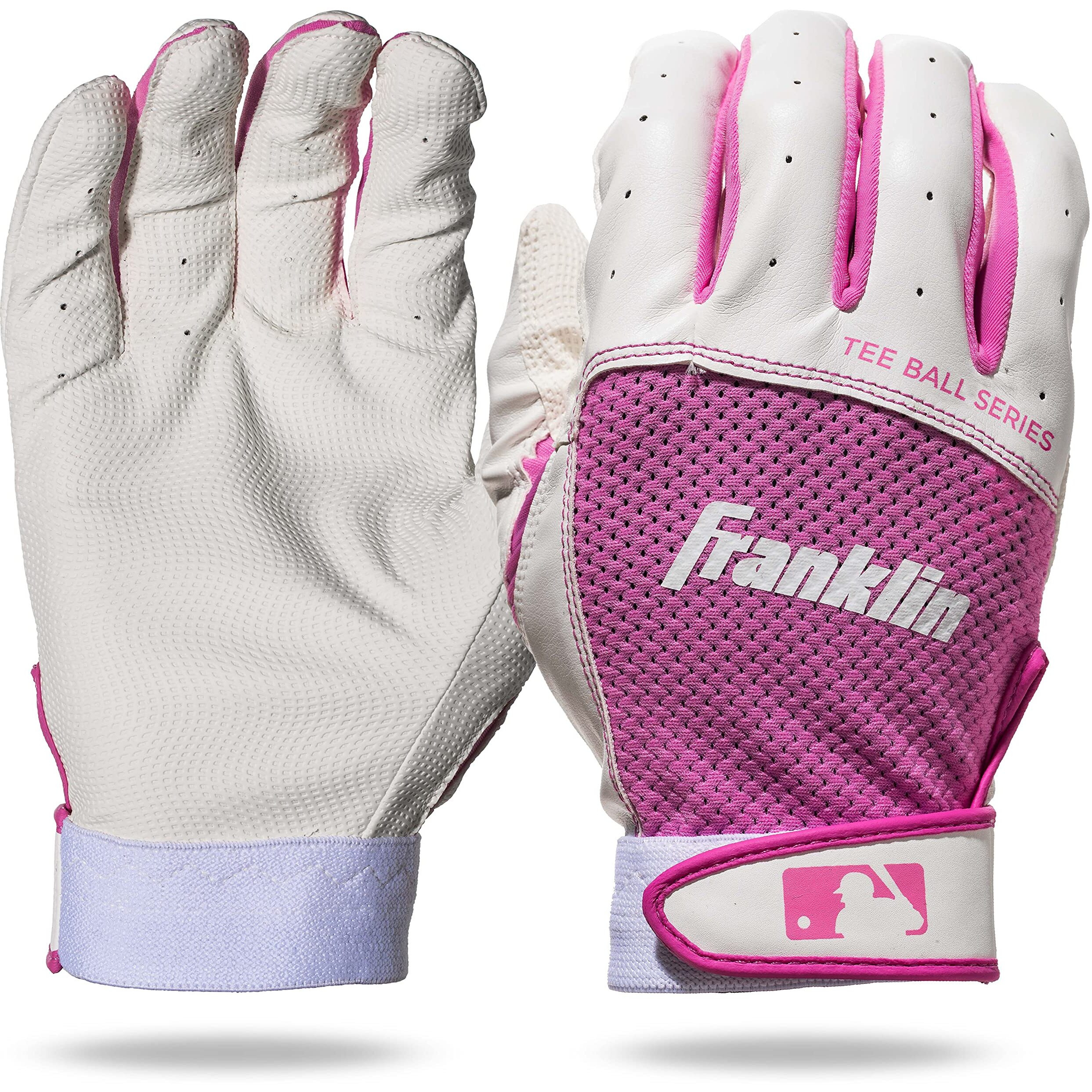 Franklin Sports Youth Teeball Batting Gloves - Youth Flex - Kids Batting Gloves For Teeball, Baseball, Softball - Whitepink - Tee Ball Extra Small