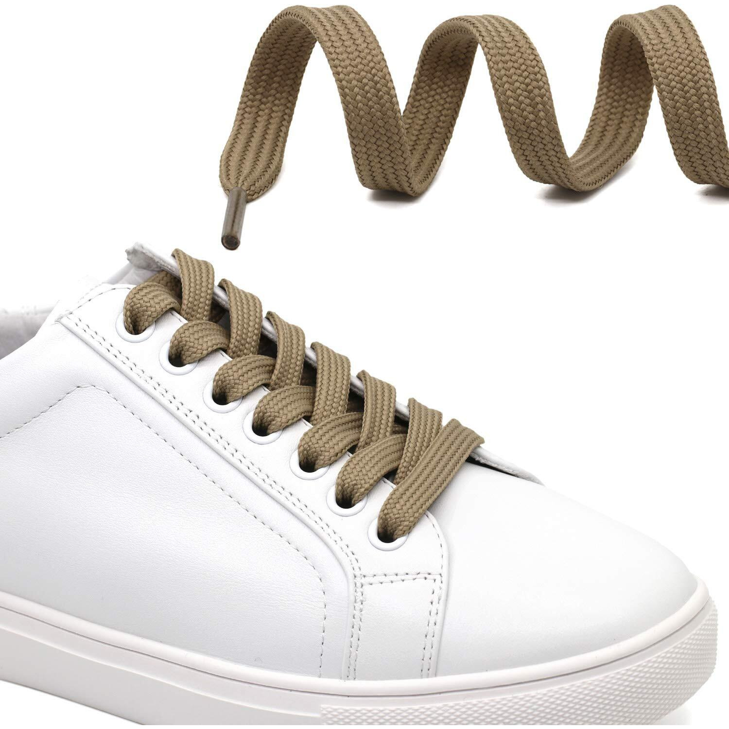 Delele Solid Flat Shoe Laces Hollow Thick Khaki Shoelaces For Sneakers 2 Pair 79 Inch