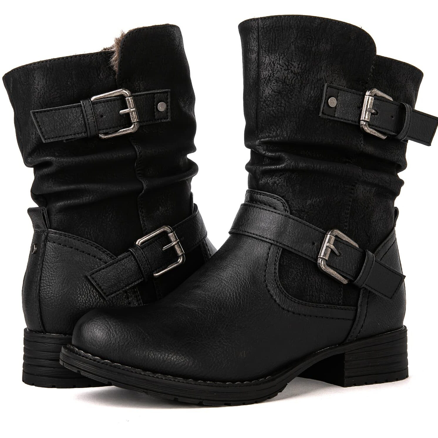 Globalwin Women's Black Bukle Zipper Ankle Booties Winter Fashion Boots For Women 9M