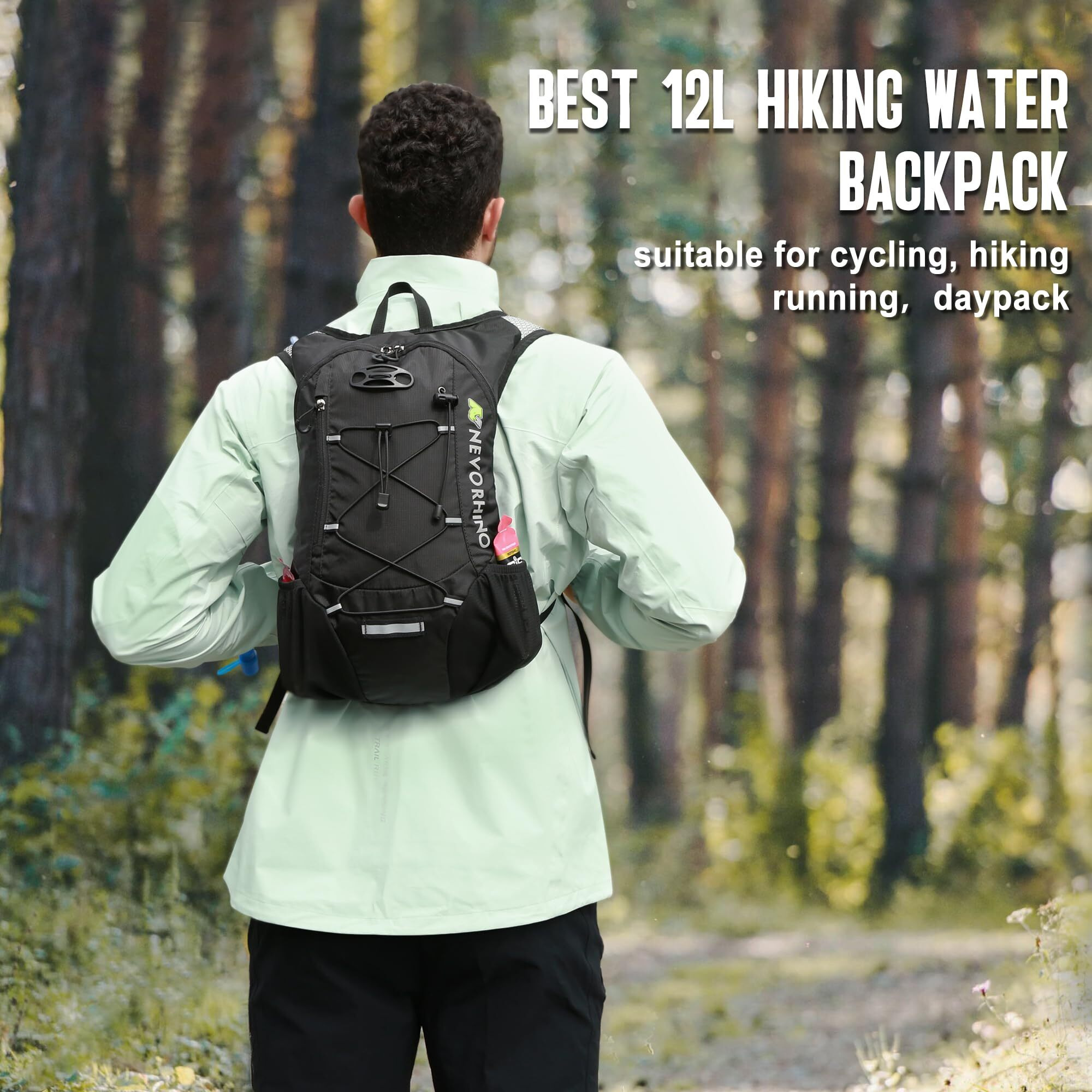 N Nevo Rhino Lightweight Hydration Backpack, Running Backpack With 2L Water Bladder, Hydro Water Daypack For Cycling Hiking Rave For Men Women
