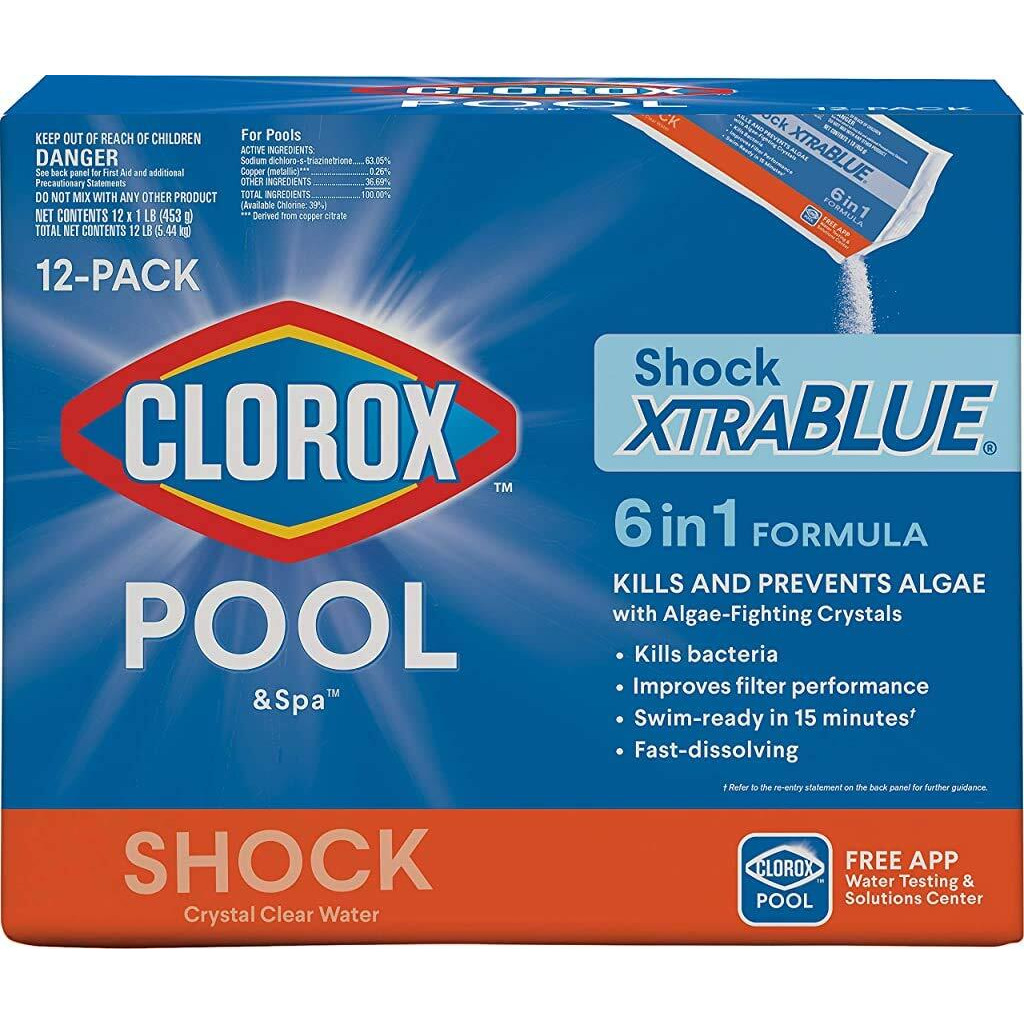 Clorox Poolspa 33512Clx Pool Shock Xtrablue (12 1-Lb Bags), 12 Pack, White