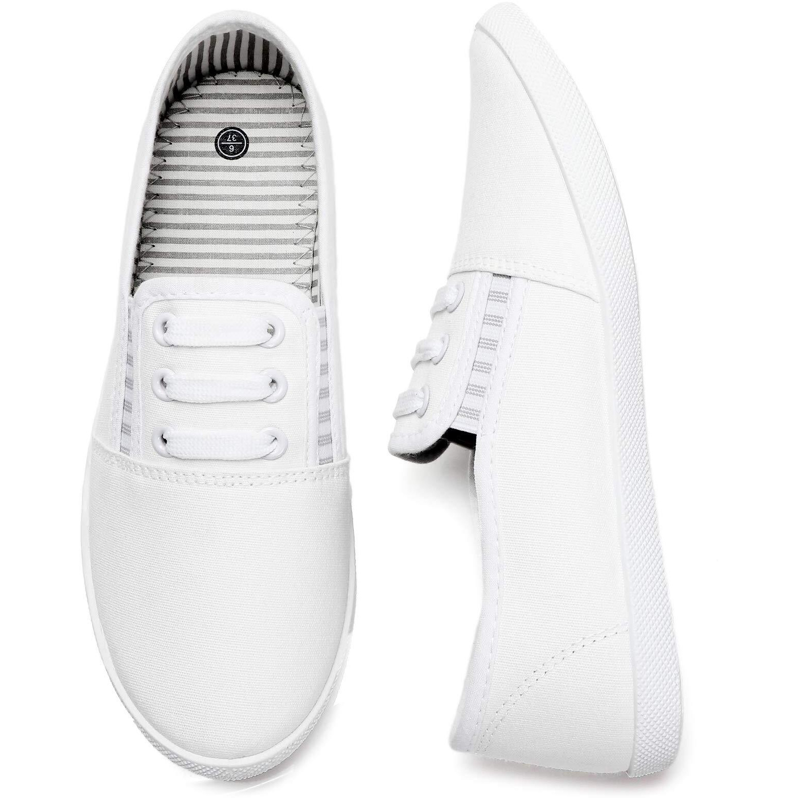 Kufeiti Women's Canvas Slip On Shoes Sneakers For Women Fashion Comfortable White Black Elastic Sneakers For Women (8, White, Numeric_8)