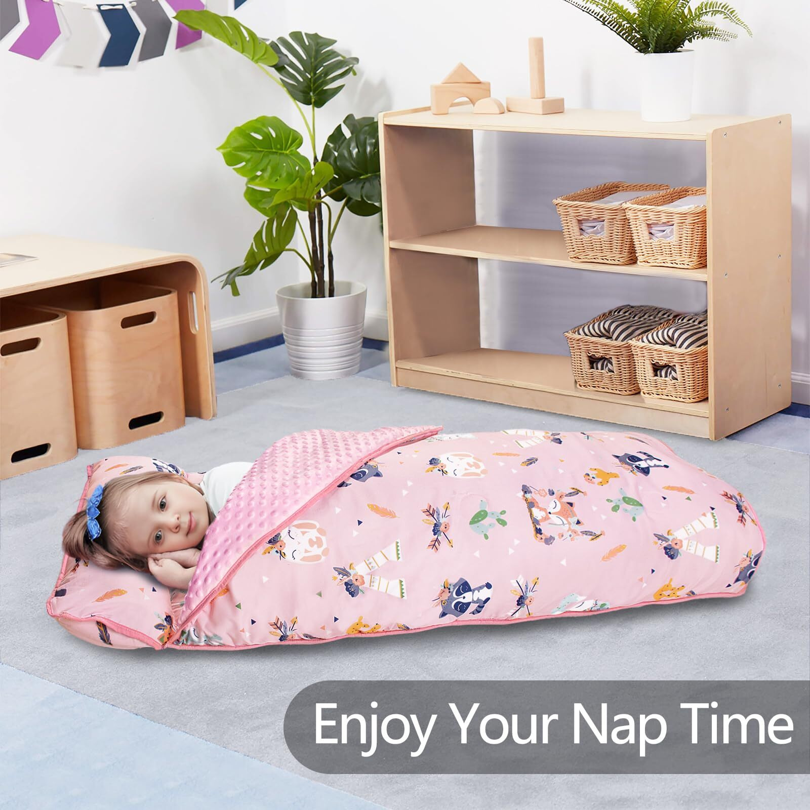 Nap Mat- Toddler Nap Mat With Pillow & Fleece Blanket- 55''*35''*2''Nap Mat For Toddlers- Nap Mats For Preschool, Daycare