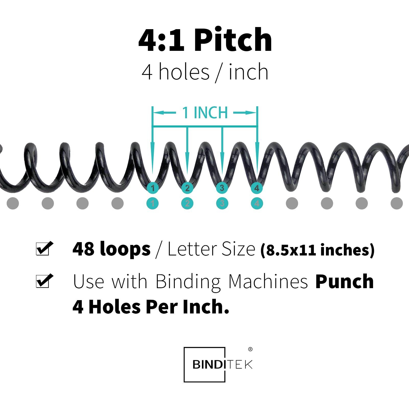 Binditek 50 Pack Plastic Spiral Binding Coils, 12Mm(1/2"), 90 Sheet Capacity, 41 Pitch, Black, 48Loops, For Letter Size, For Students And Coworkers