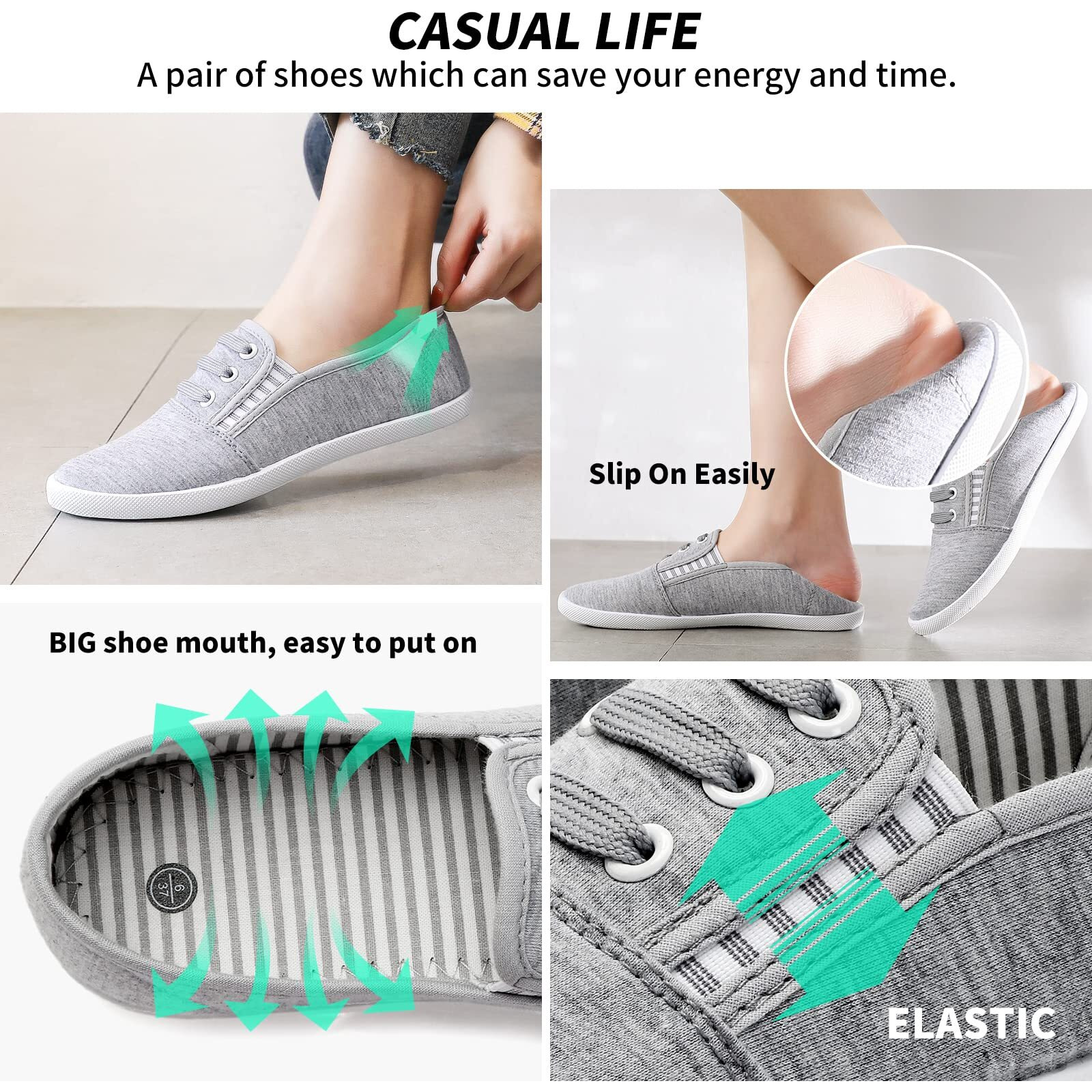 Kufeiti Women's Canvas Slip On Shoes Sneakers For Women Fashion Comfortable White Black Elastic Sneakers For Women (6, Deep Hemp Grey, Numeric_6)