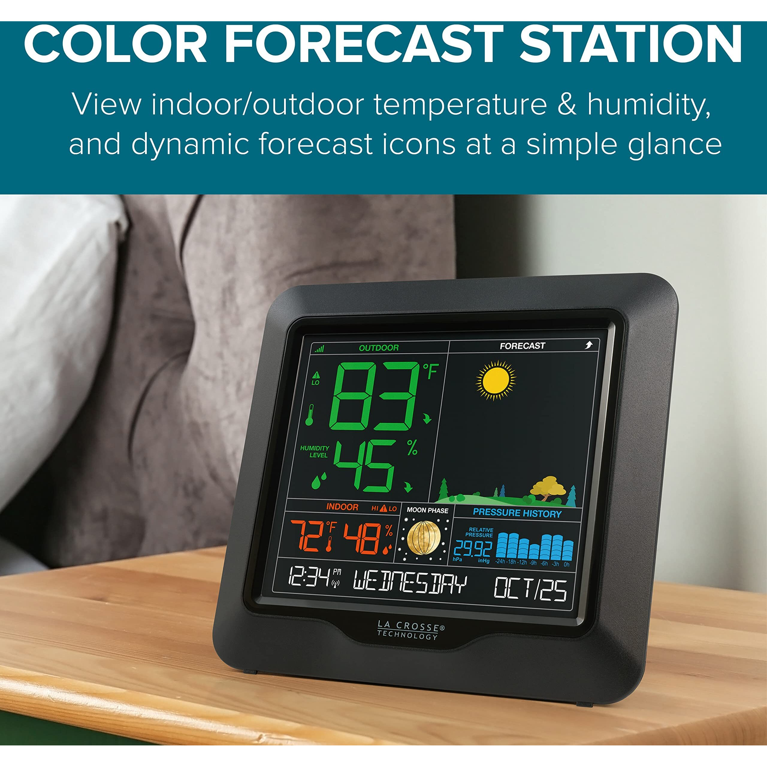 La Crosse Technology S84107-Int Color Forecast Station, Black