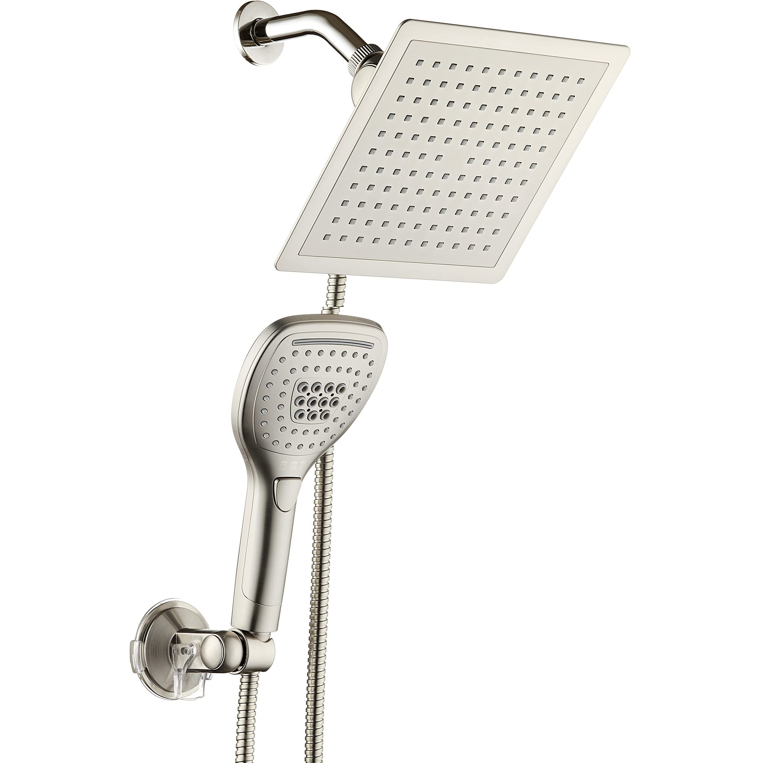 Dreamspa Ultra-Luxury 9 Rainfall Shower Headhandheld Combo Convenient Push-Button Flow Control Button For Easy One-Handed Operation Switch Flow Settings With The Same Hand Satin Nickel