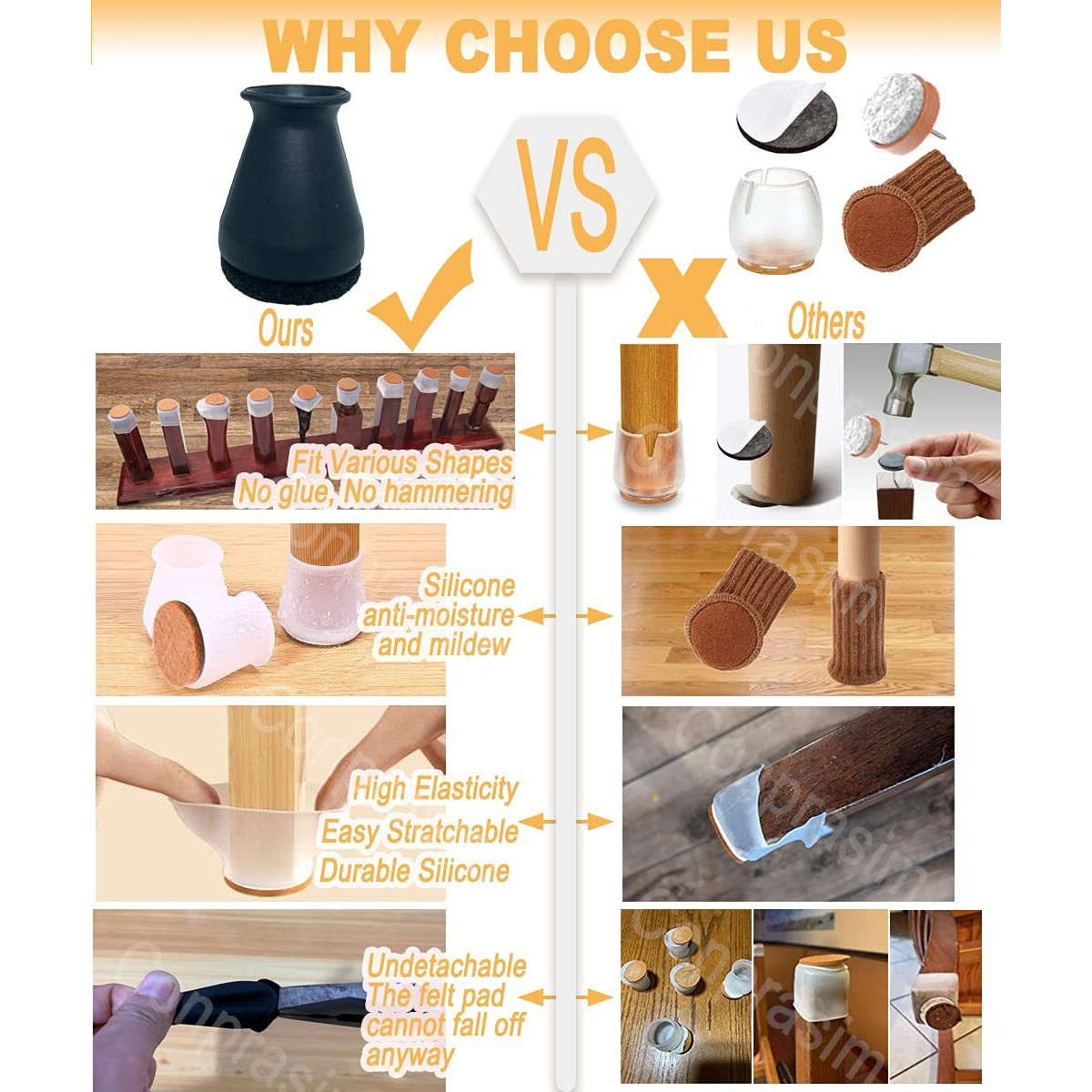 Extra Small Silicone Chair Leg Floor Protectors With Felt, Fit 0.5 To 1 Glide Chair Leg Caps Silicon Furniture Leg Feet Cover Bottom Slide Protect Hardwood Floors No Scratches No Noise 24 Pack