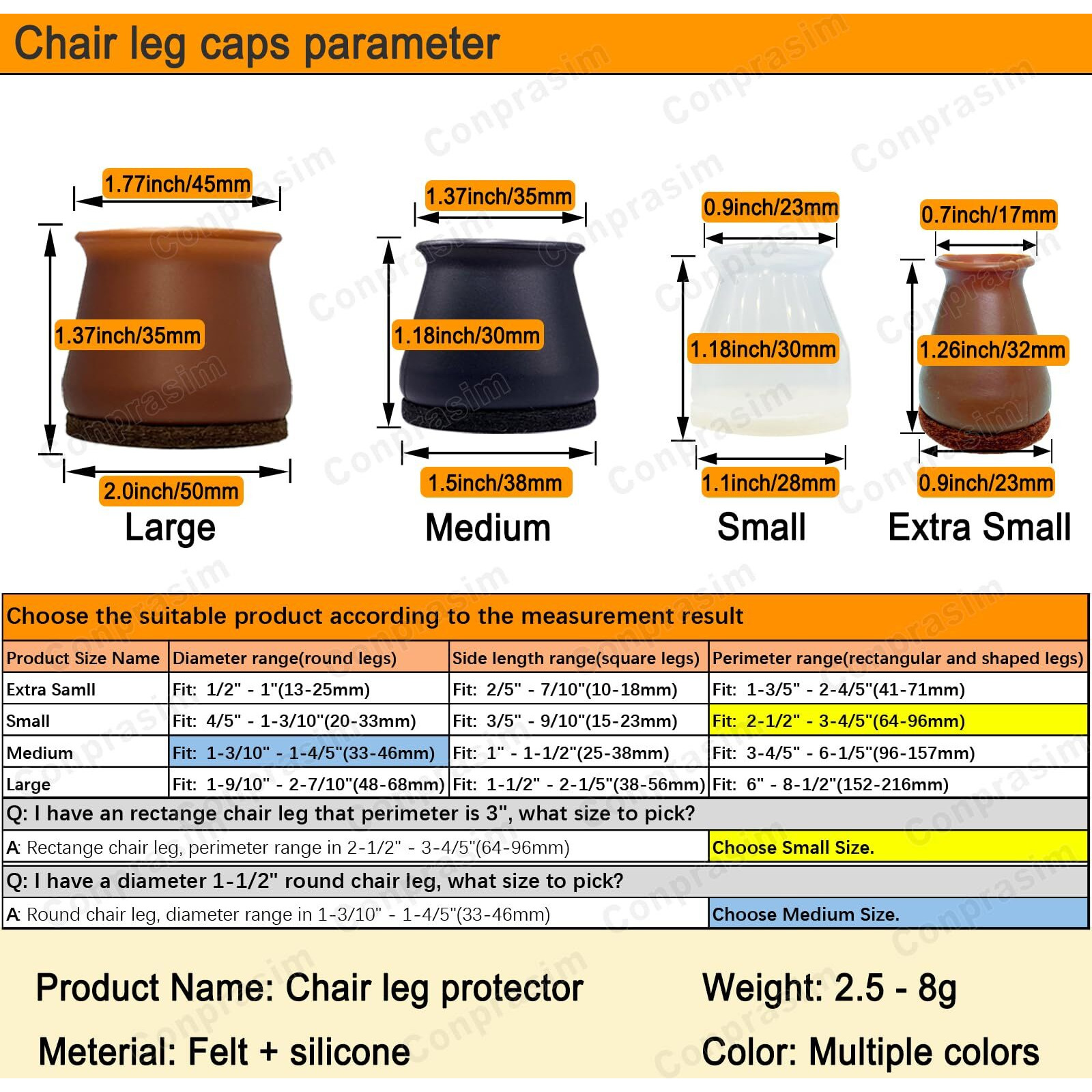 Extra Small Silicone Chair Leg Floor Protectors With Felt, Fit 0.5 To 1 Glide Chair Leg Caps Silicon Furniture Leg Feet Cover Bottom Slide Protect Hardwood Floors No Scratches No Noise 24 Pack