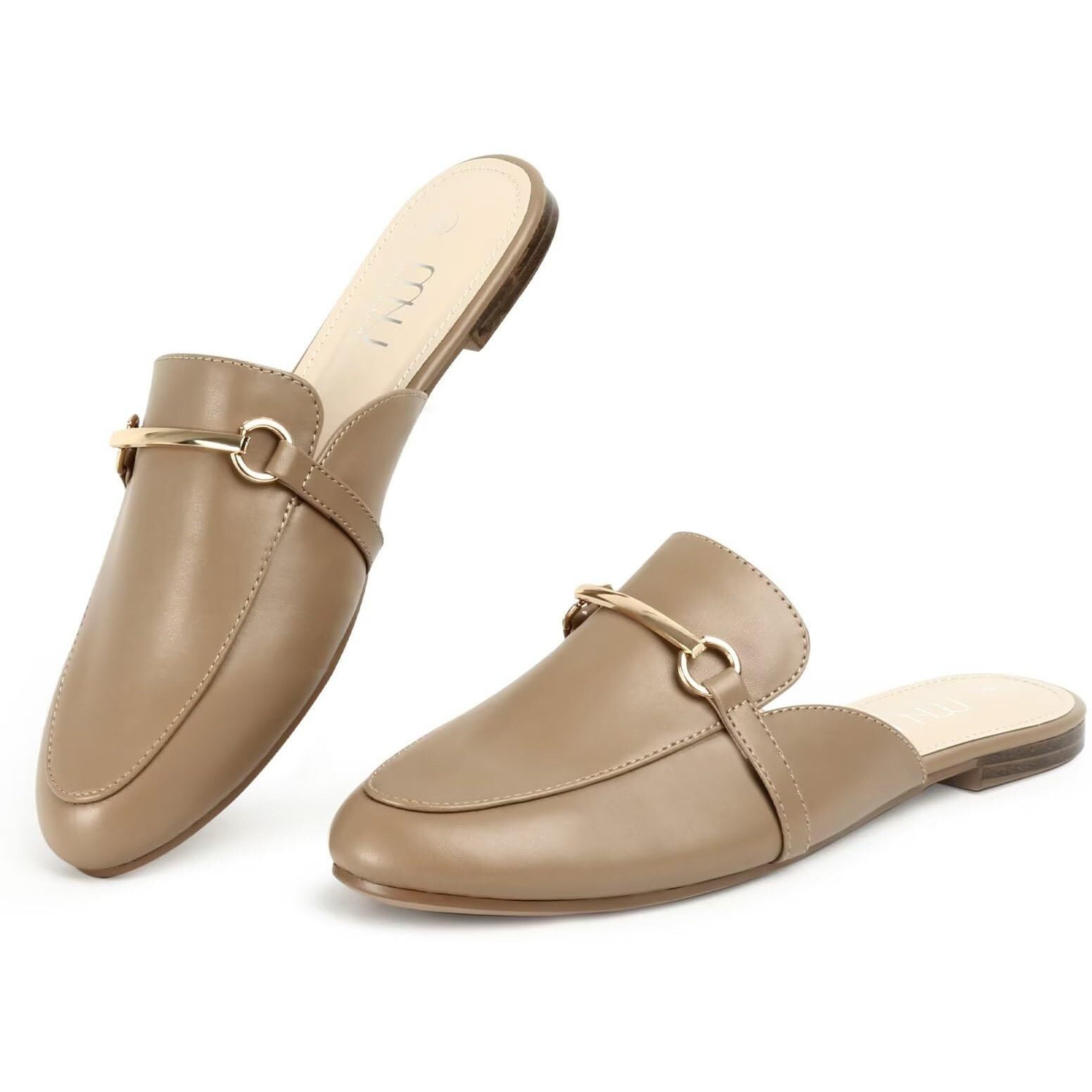 Musshoe Mules For Women Flats Comfortable Slip On Women Mules Backless Loafers,Dark Beige Pu 9