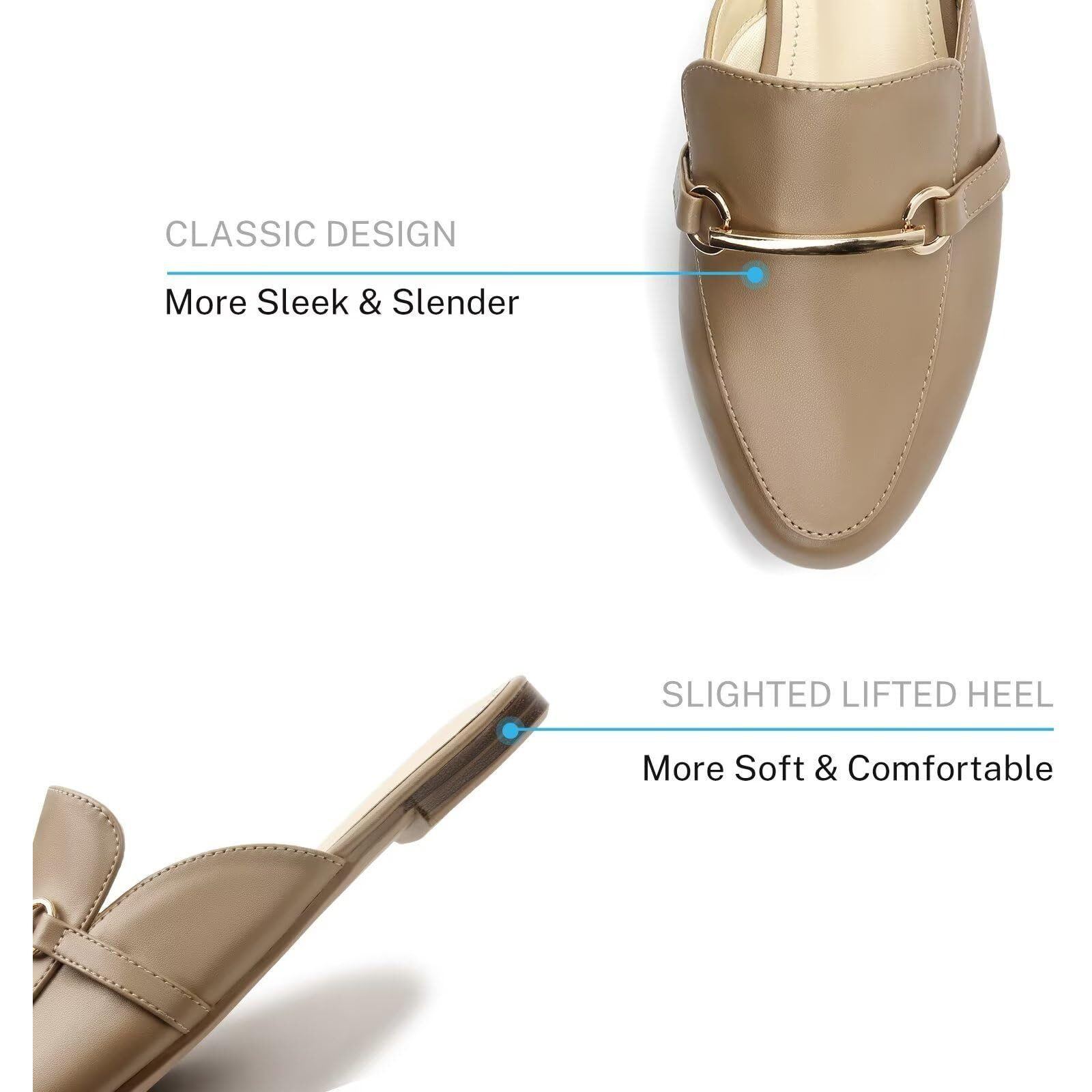 Musshoe Mules For Women Flats Comfortable Slip On Women Mules Backless Loafers,Dark Beige Pu 9