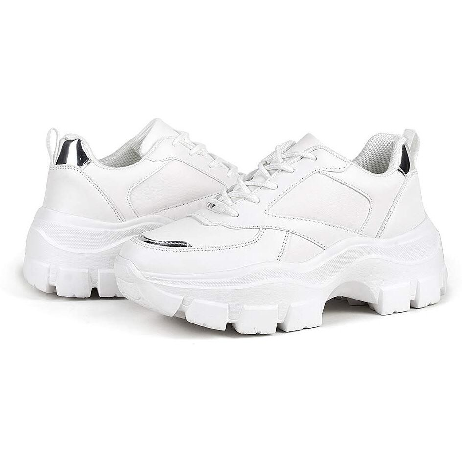 Lucky Step Women 90S Chunky Platform Reflective Sneakers - White Hologram Casual Lace-Up Walking Dad Sneakers(White/Silver,6 B(M) Us)