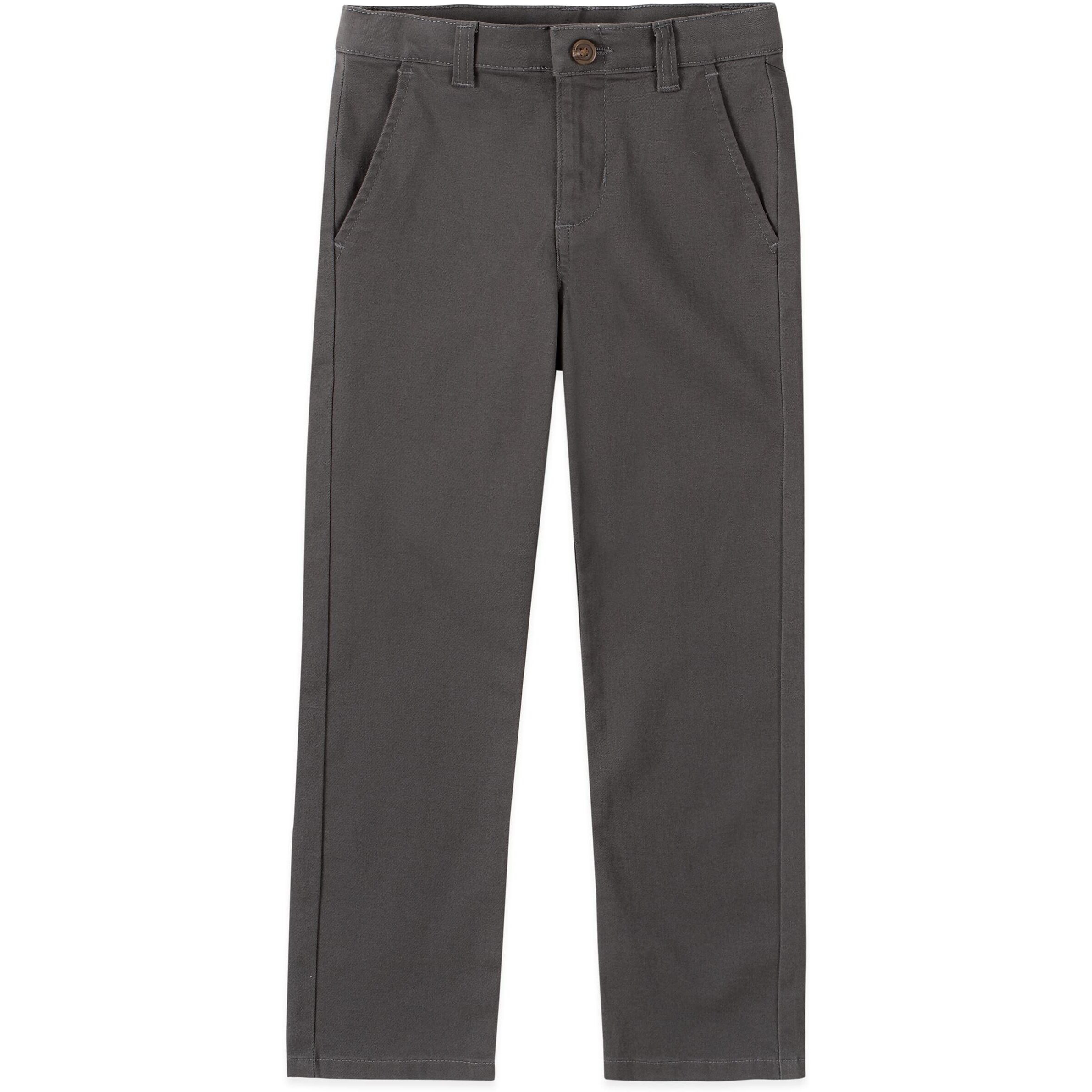 Izod Boys School Uniform Flat Front Twill Pants Khakis, Gray, 14 Husky