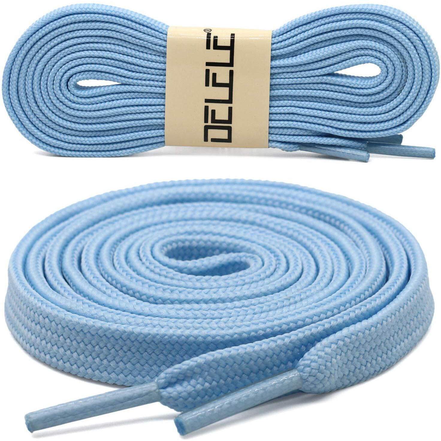 Delele Solid Flat Shoe Laces Hollow Thick Ligth Blue Shoelaces For Sneakers 2 Pair 79 Inch